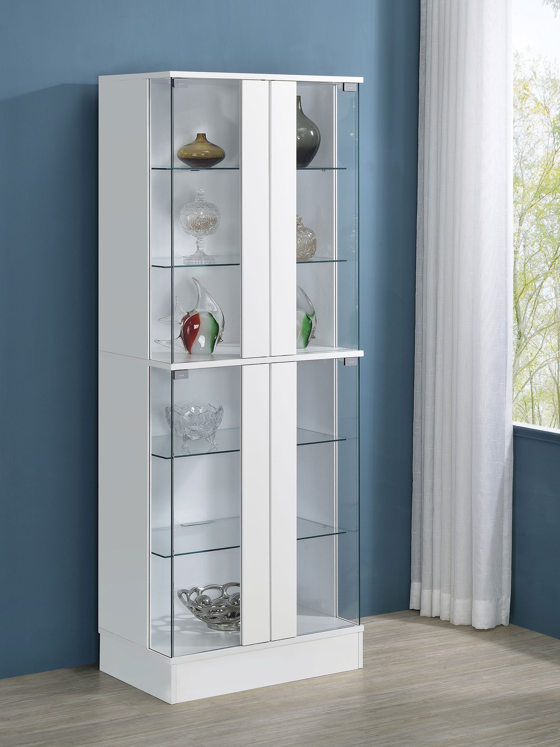 Cabra 4-door LED Curio Display Cabinet White High Gloss-