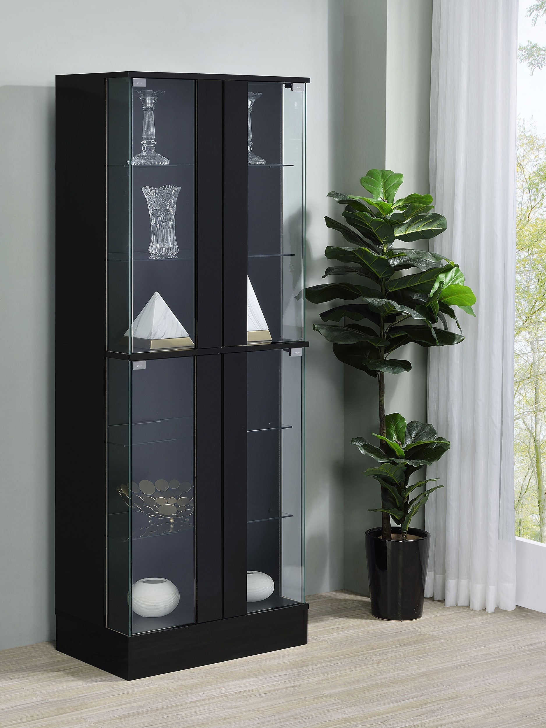 Cabra 4-door LED Curio Display Cabinet Black High Gloss-