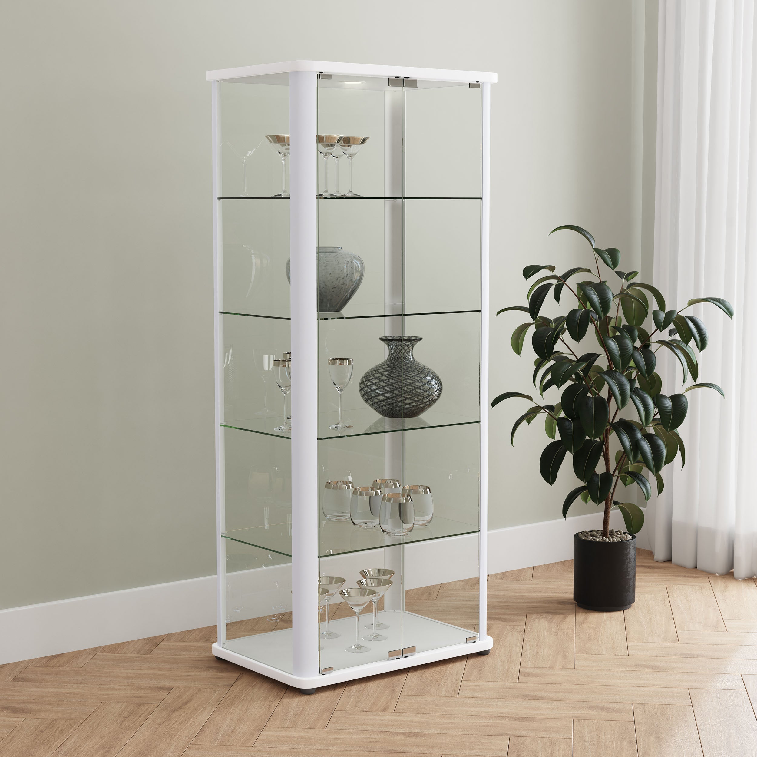 Aero 5-shelf Display Curio Cabinet with LED Lighting White-