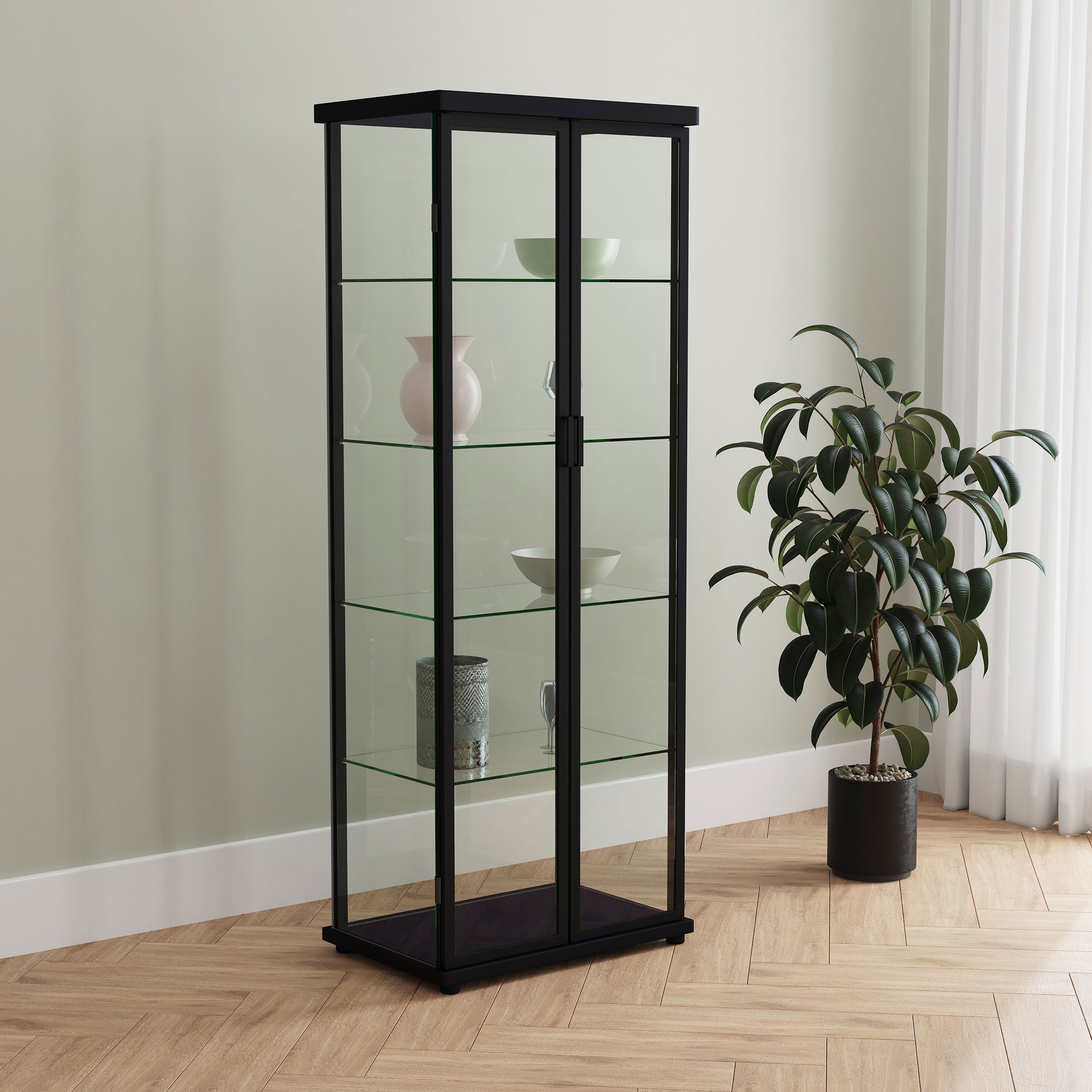 Aero 4-shelf Display Curio Cabinet with LED Lighting Black-