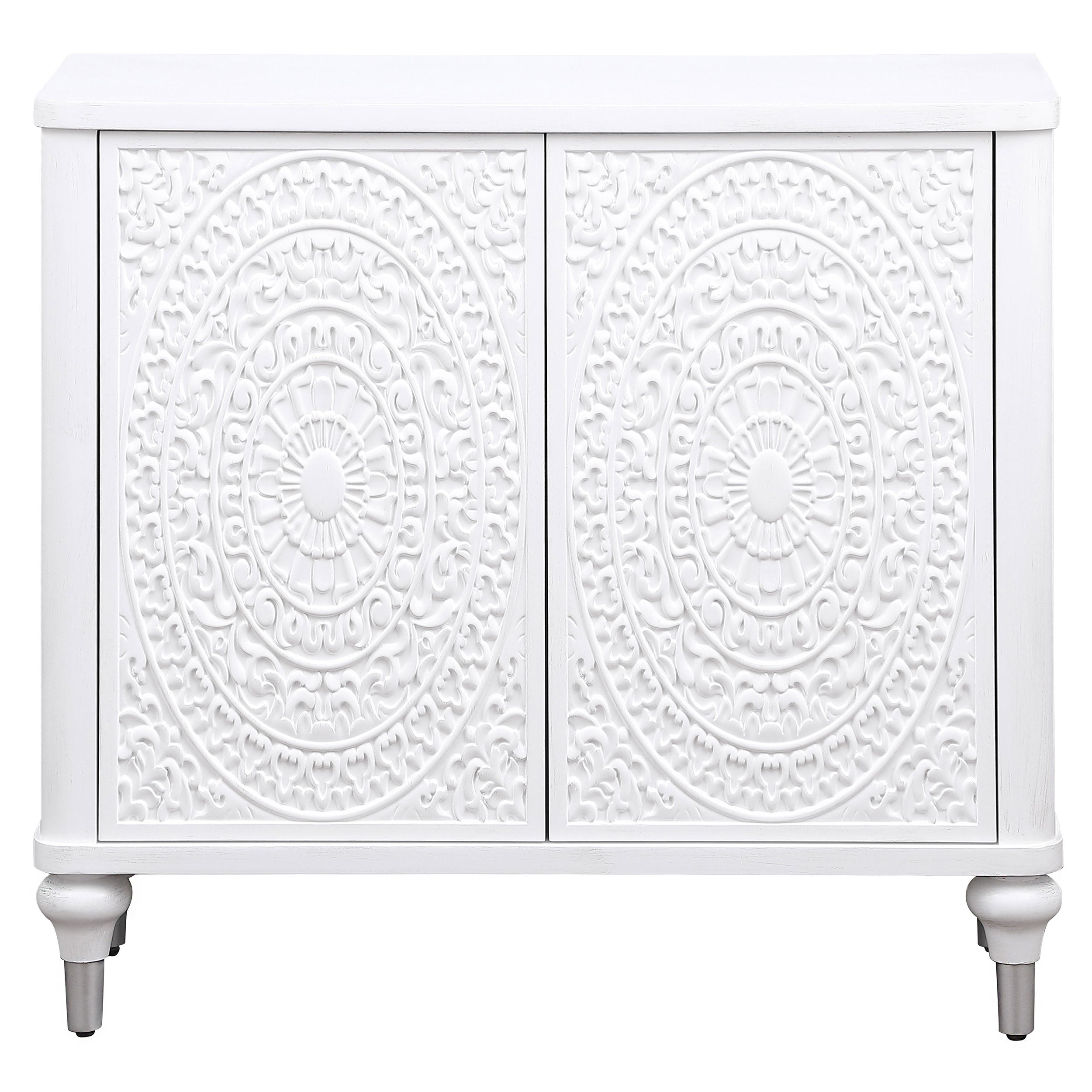 Cardella 2-door Mandala Accent Cabinet Distressed White-