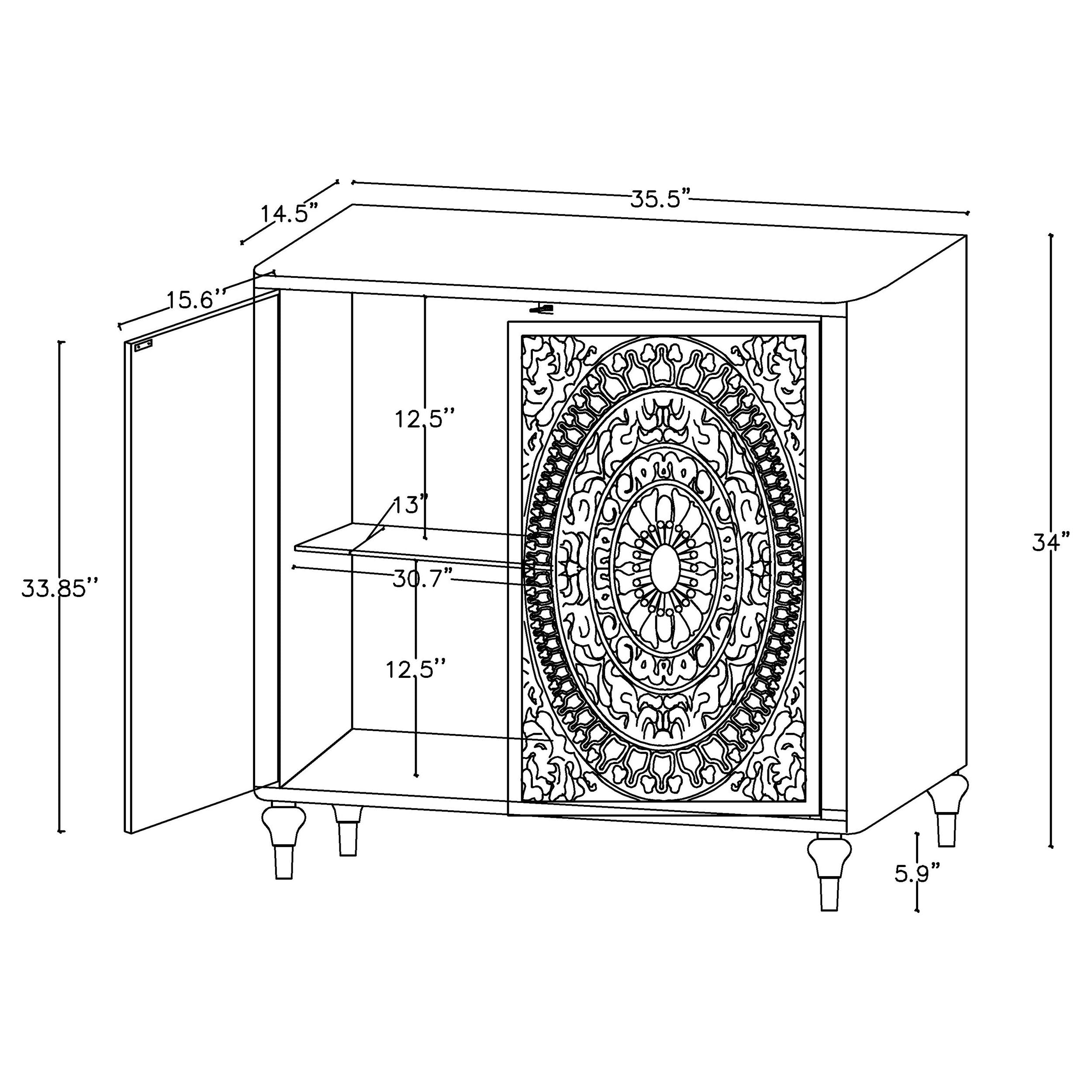 Cardella 2-door Mandala Accent Cabinet Distressed White-