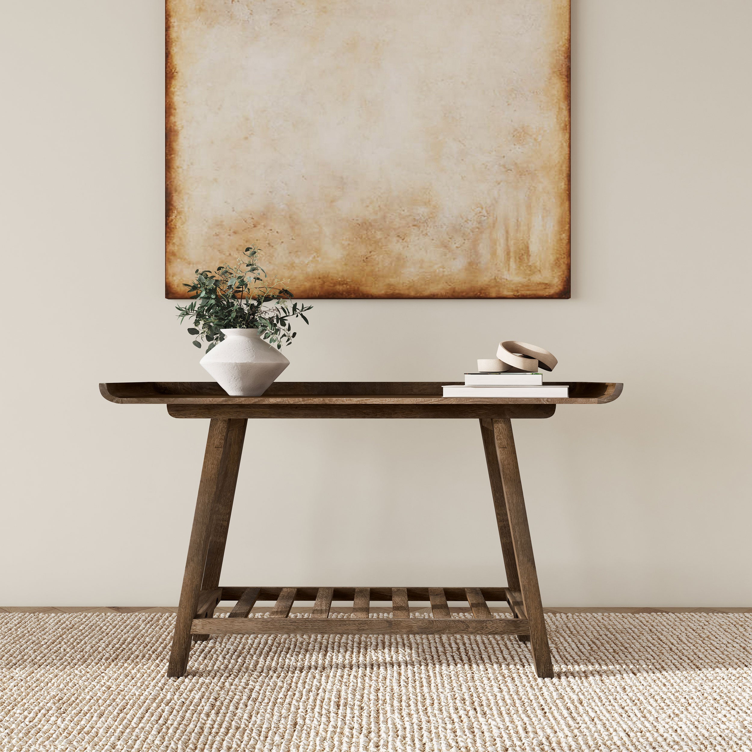Ornelas 46-inch Console Table with Slatted Shelf Mango Brown-