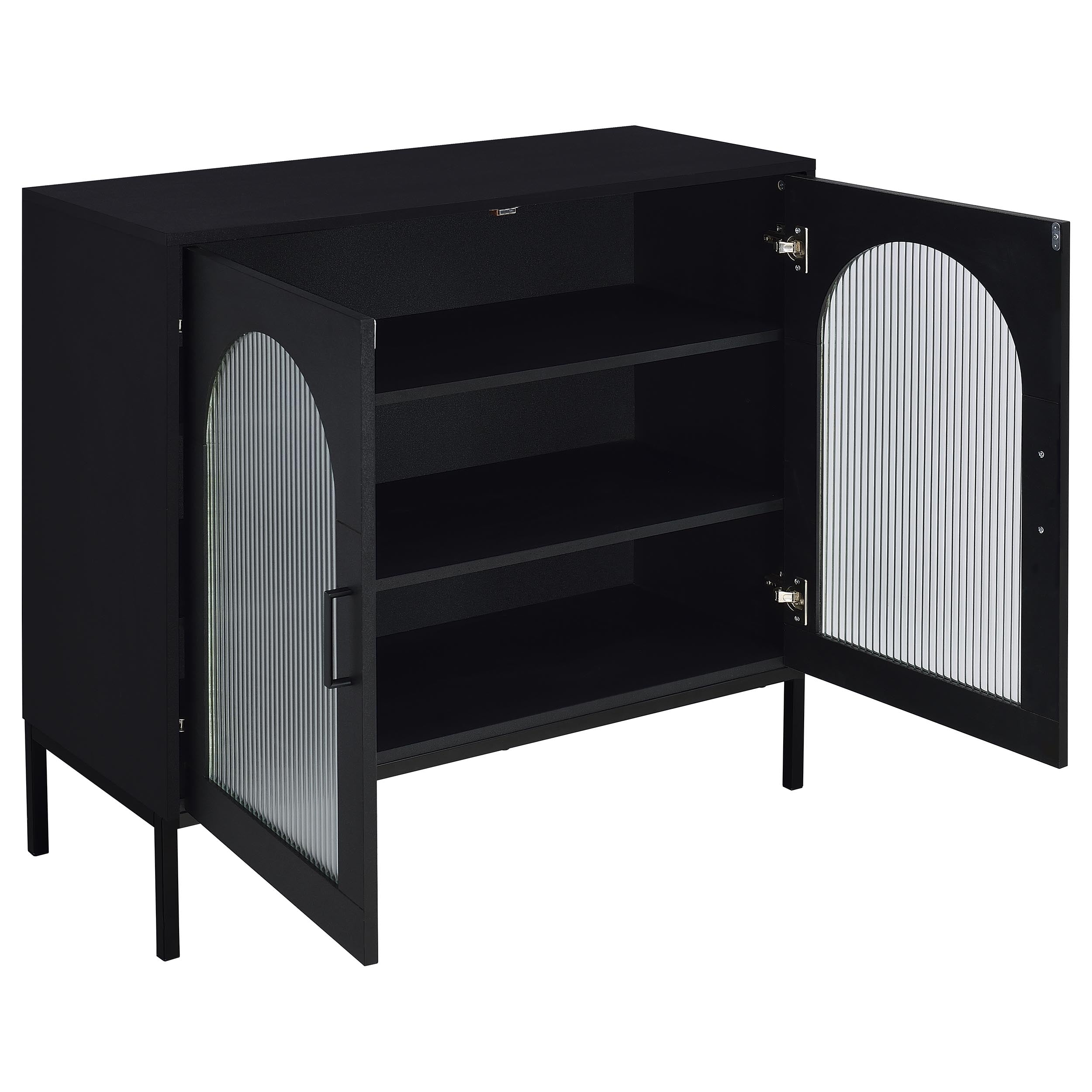 Jess 2-door Arched Fluted Glass Accent Cabinet Black-