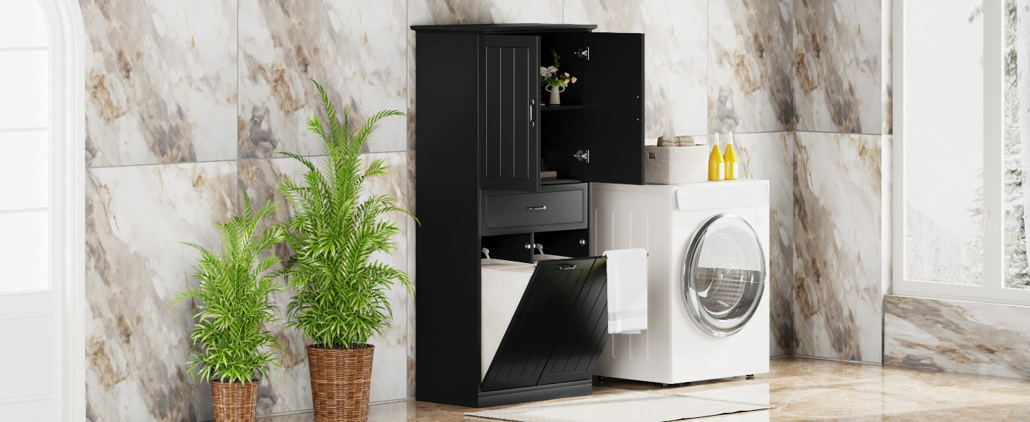 Bathroom Storage Cabinet with Two Laundry Baskets