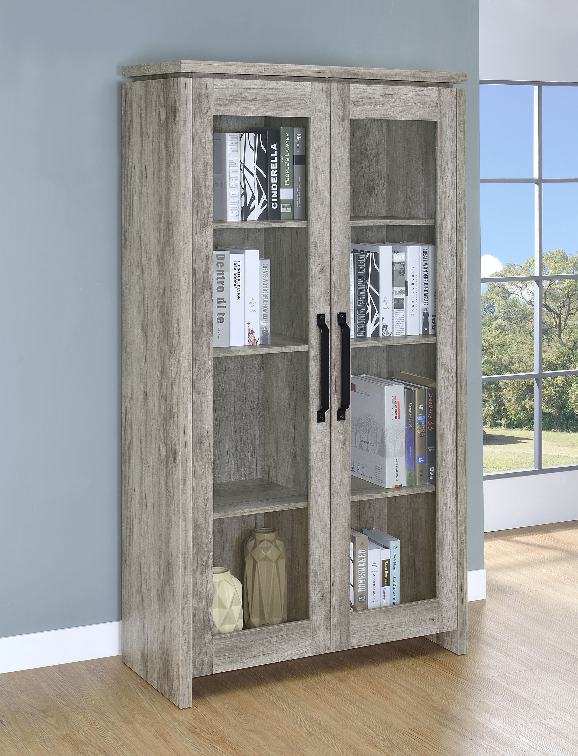 Alejo 2-door Engineered Wood Tall Cabinet Grey Driftwood-CoasterEssence
