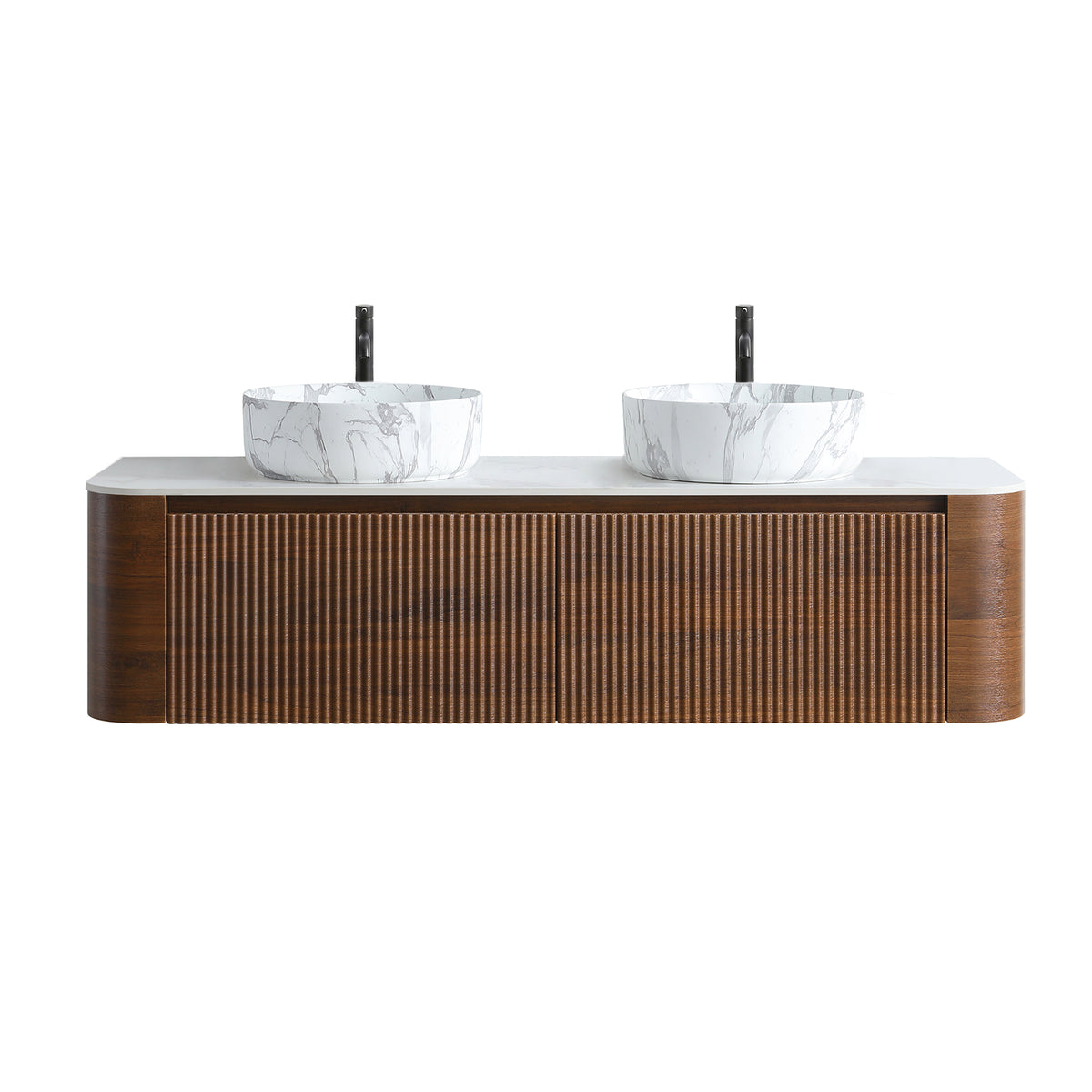 Erba 60-Inch Double Sink Bathroom Vanity, Walnut with Carrara White Ceramic