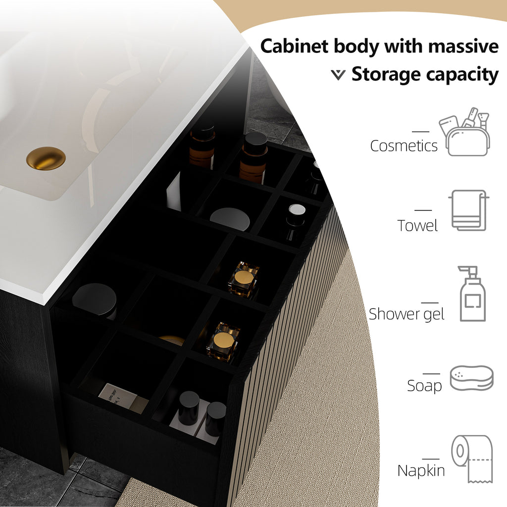 30-Inch Wall-Mounted Bathroom Vanity Cabinet with Ceramic Sink, Black