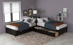 L-Shaped Platform Bed with Trundle and Built-in Desk