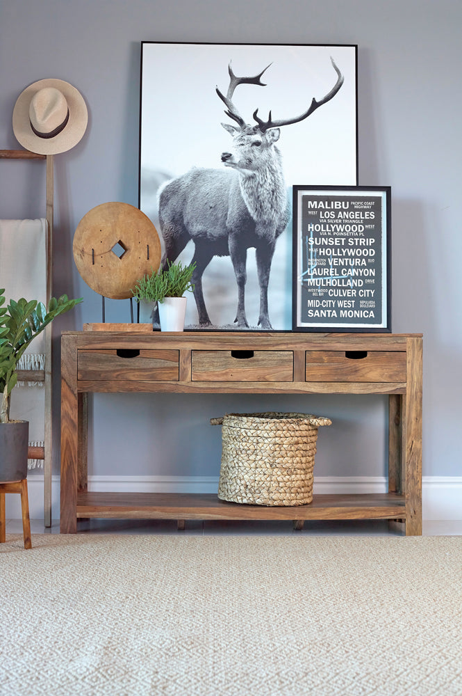 Esther 3-drawer Wood Console Table Natural Sheesham-CoasterElevations