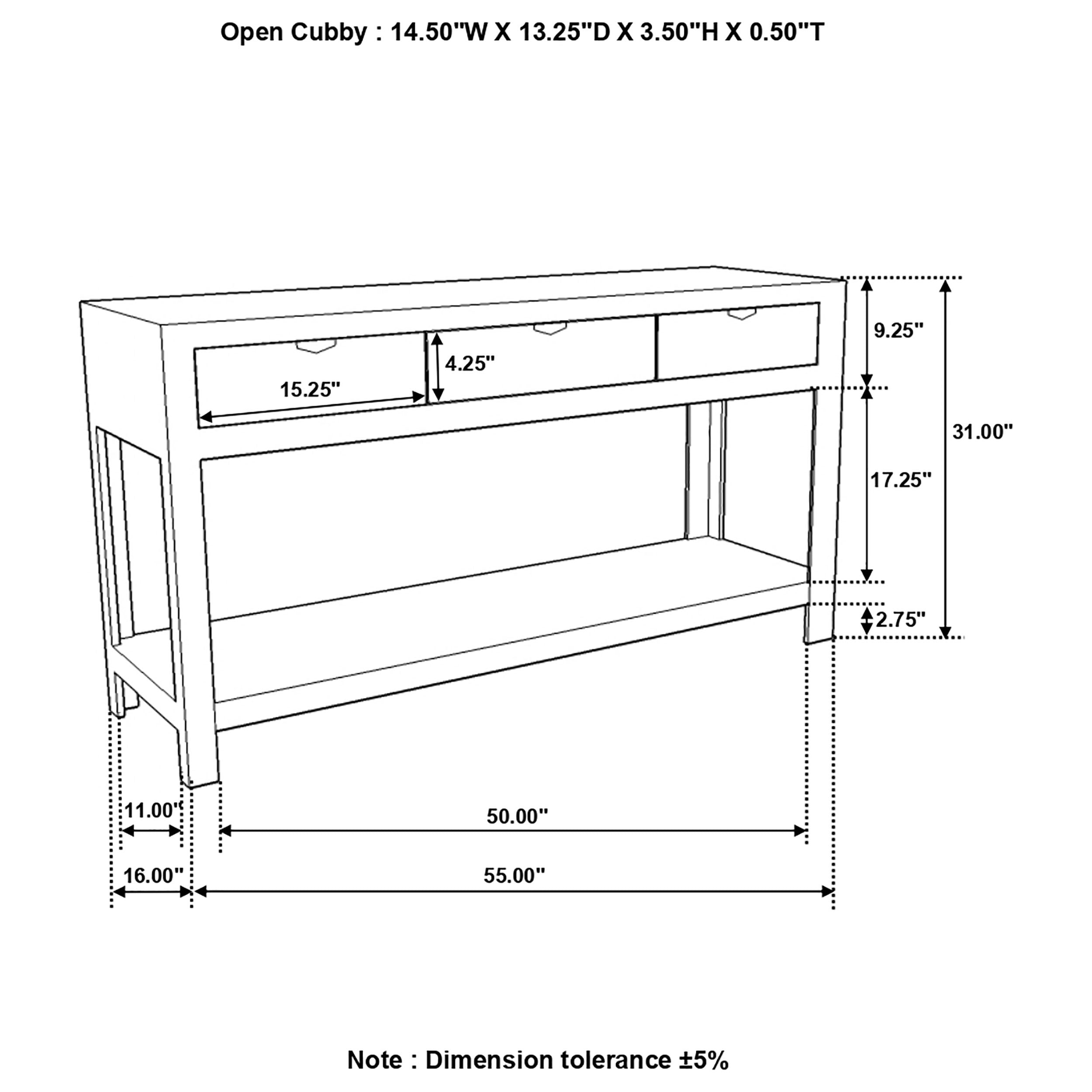 Esther 3-drawer Wood Console Table Natural Sheesham-CoasterElevations