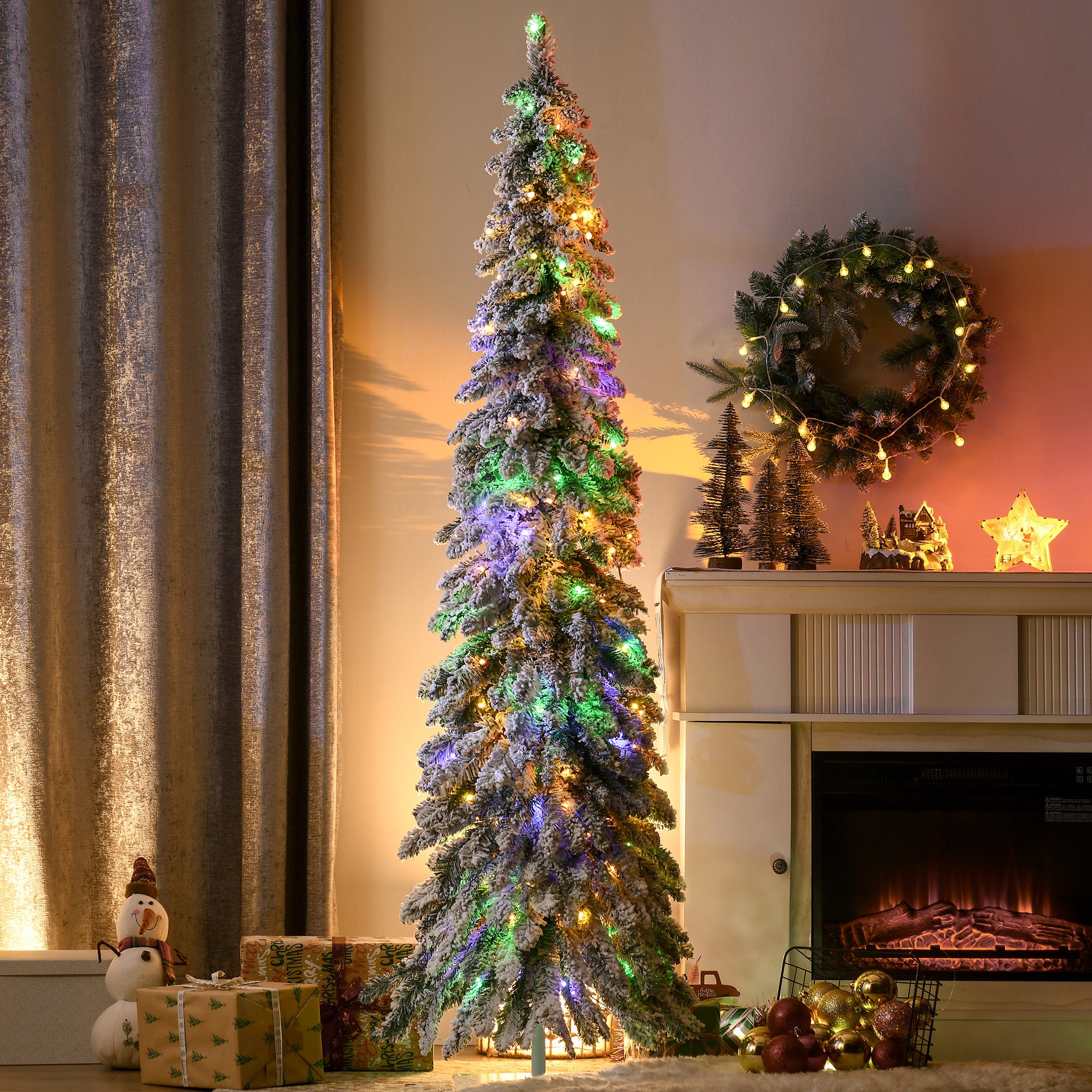 HOMCOM 6ft Tall Prelit Pencil Artificial Christmas Tree
