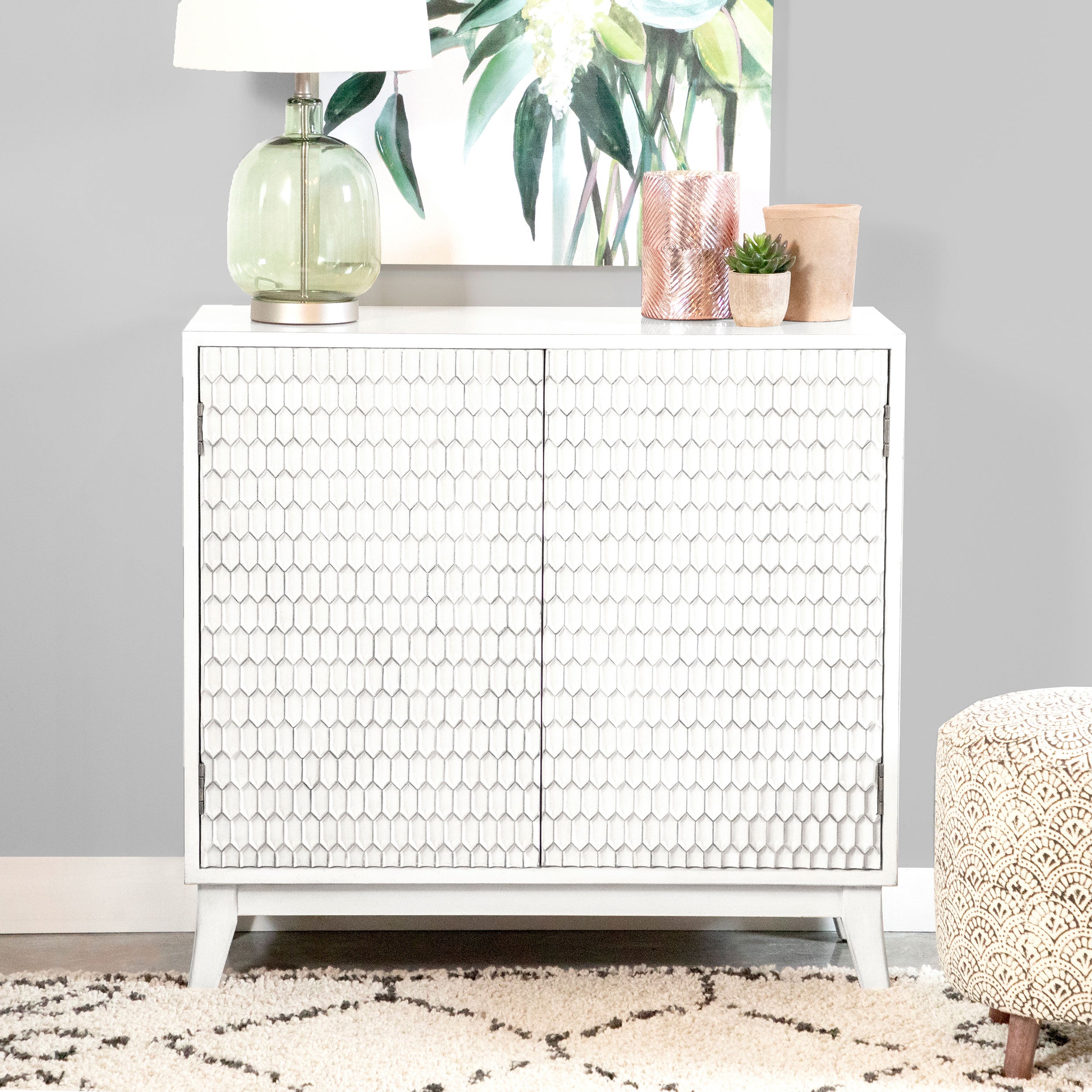 Gambon 2-door Wood Honeycomb Pattern Accent Cabinet White-CoasterElevations
