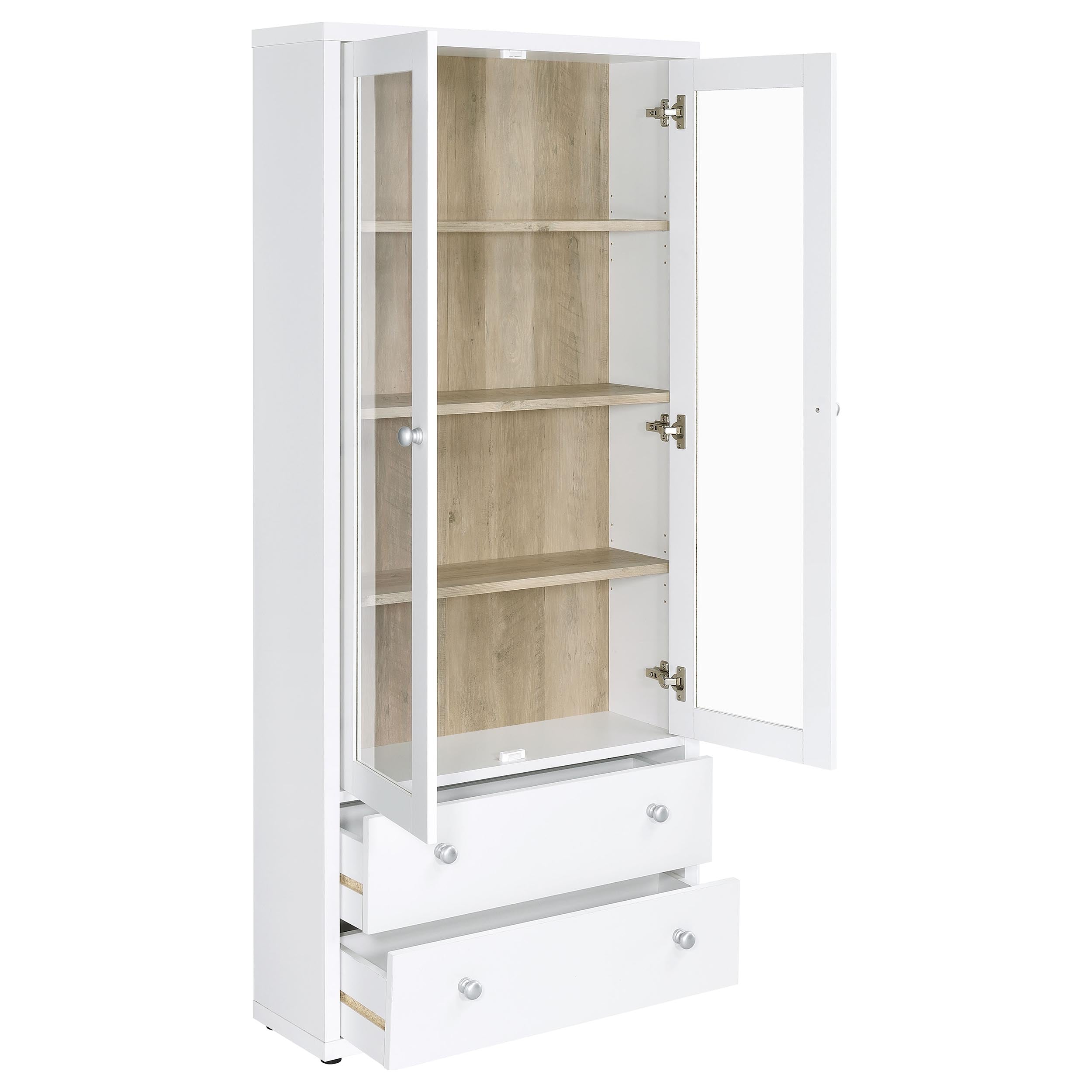 Hawthorne 4-shelf Glass Door Tall Cabinet with Drawers White-