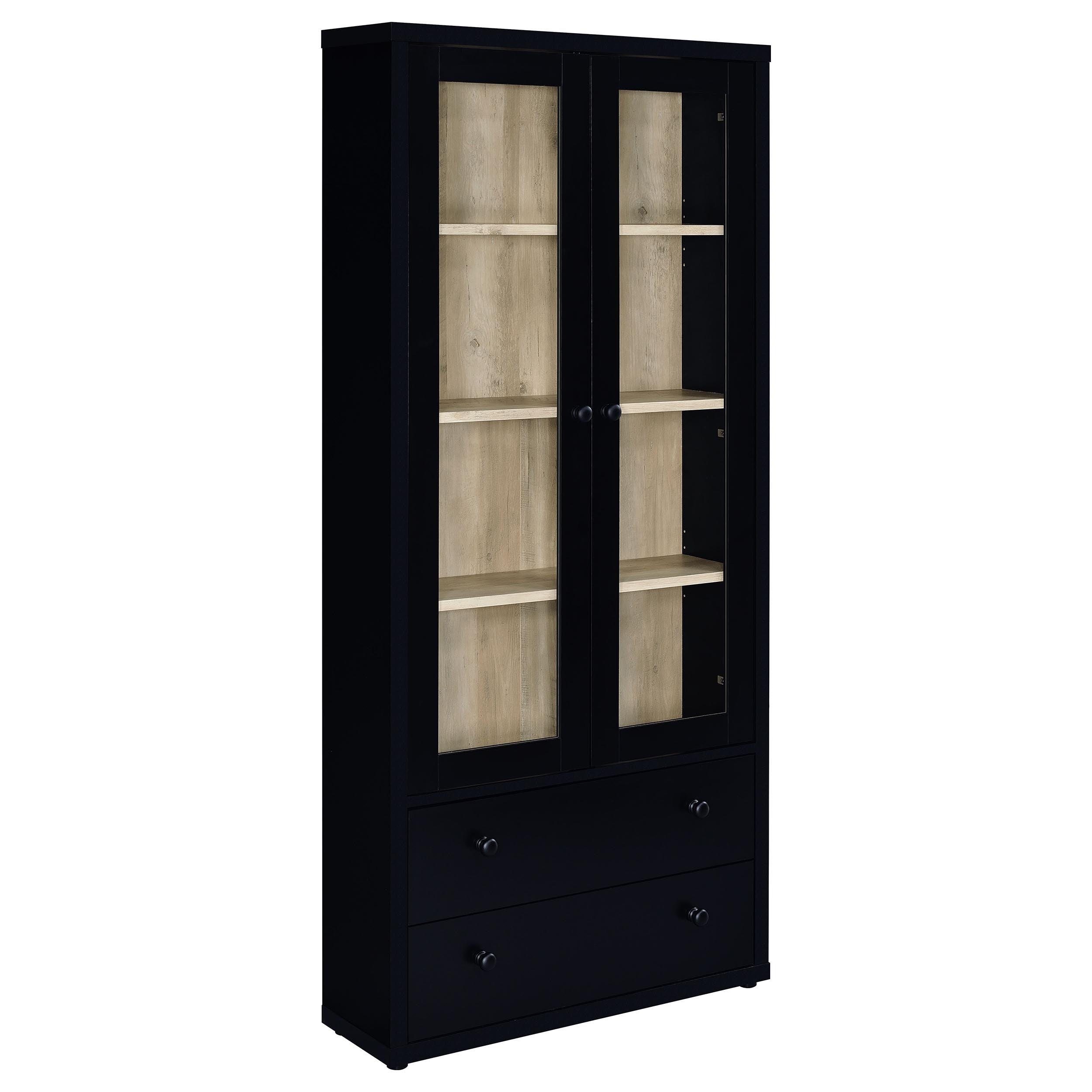 Hawthorne 4-shelf Glass Door Cabinet with Drawers Black-