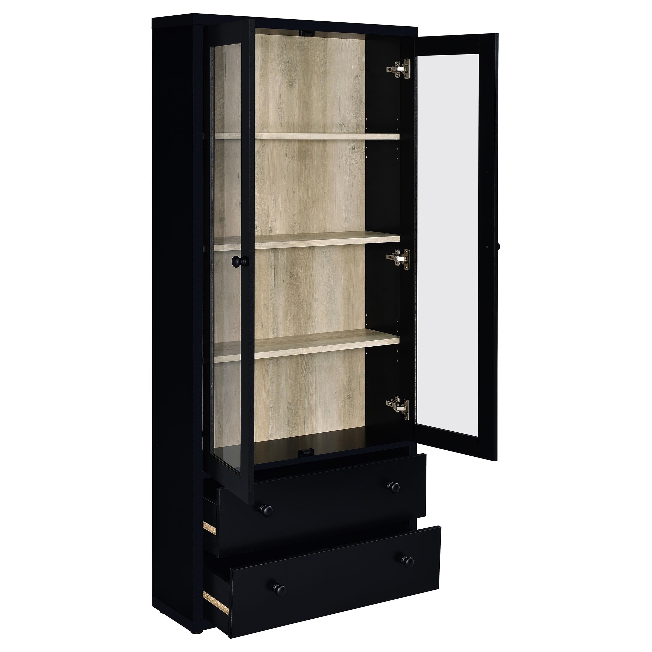 Hawthorne 4-shelf Glass Door Cabinet with Drawers Black-