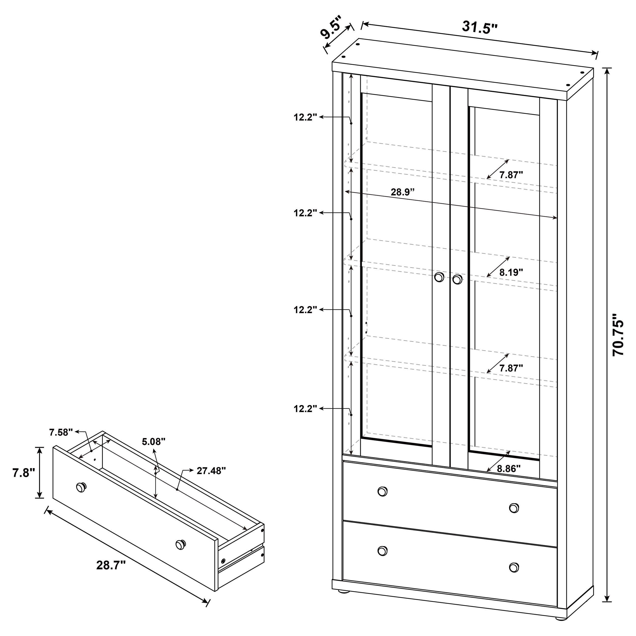 Hawthorne 4-shelf Glass Door Cabinet with Drawers Black-
