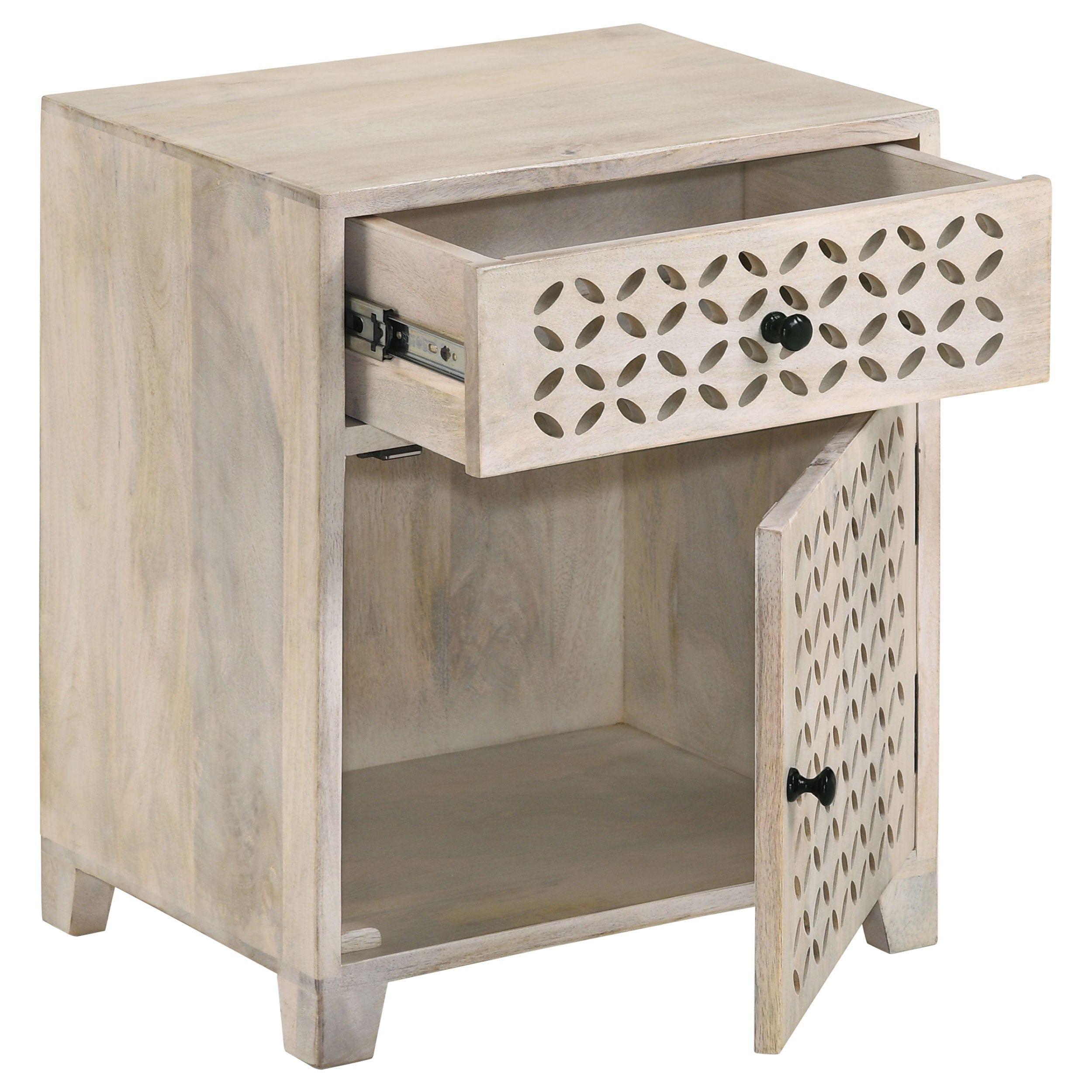August 1-drawer Trellis Pattern Storage Cabinet White Washed-CoasterEssence