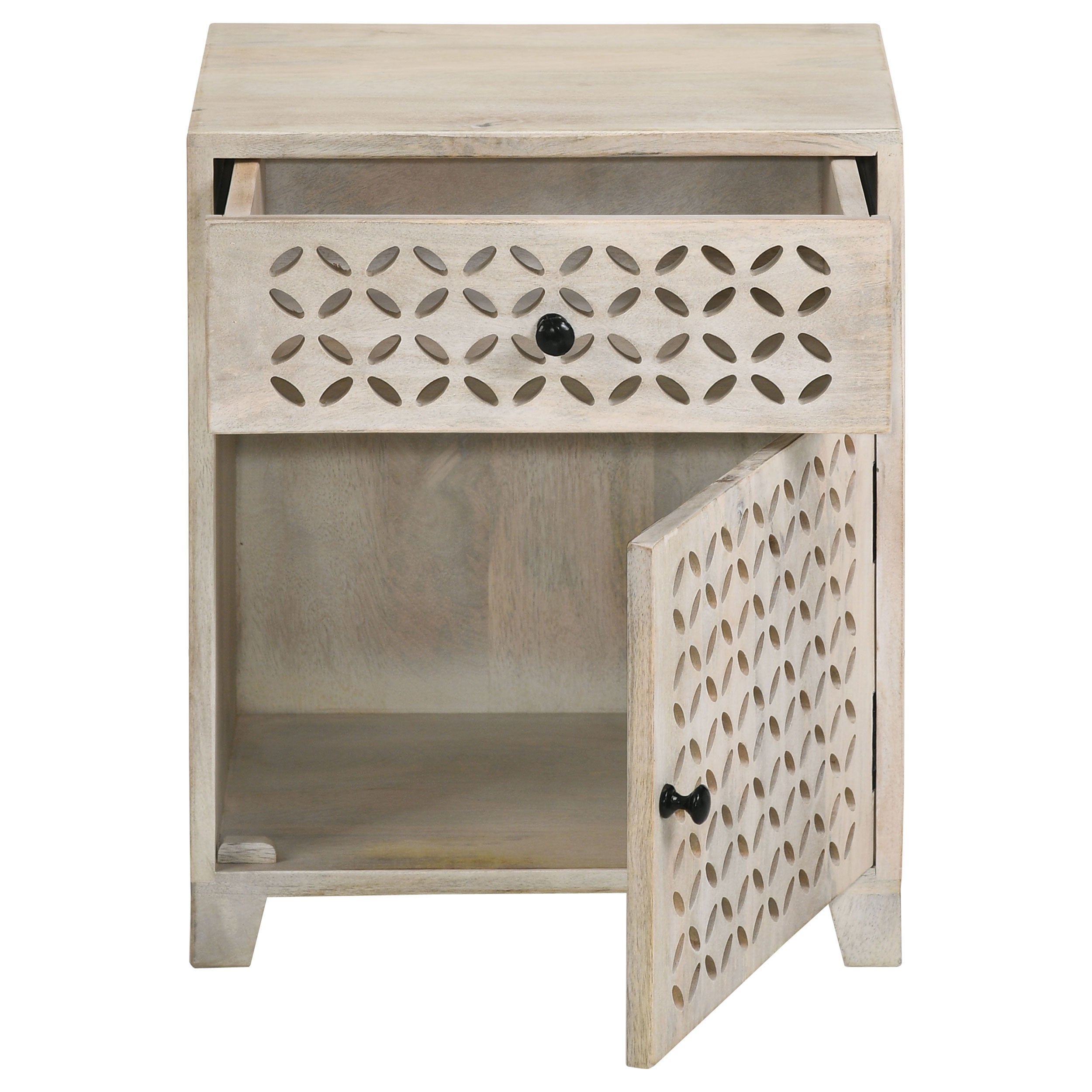 August 1-drawer Trellis Pattern Storage Cabinet White Washed-CoasterEssence