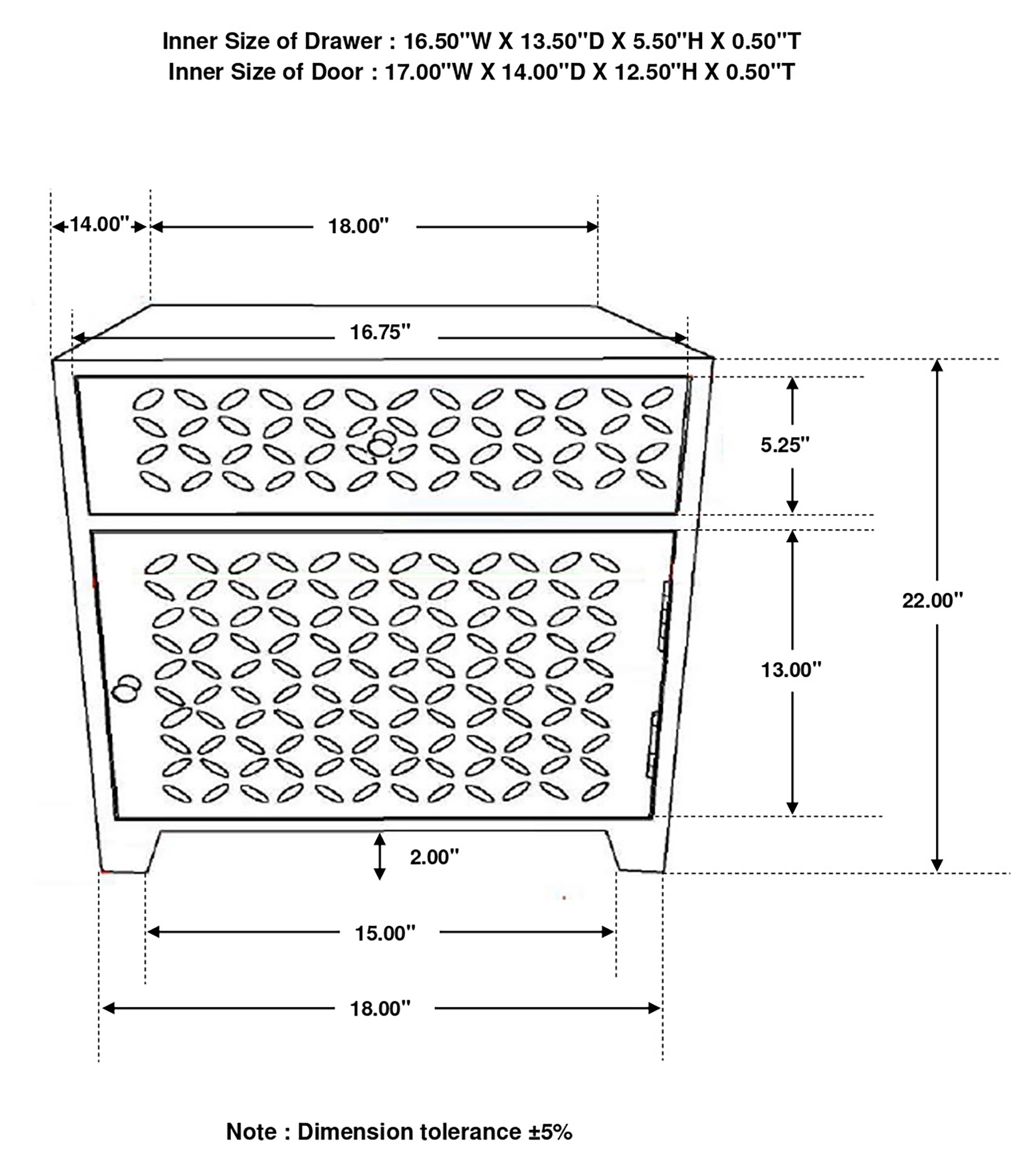 August 1-drawer Trellis Pattern Storage Cabinet White Washed-CoasterEssence