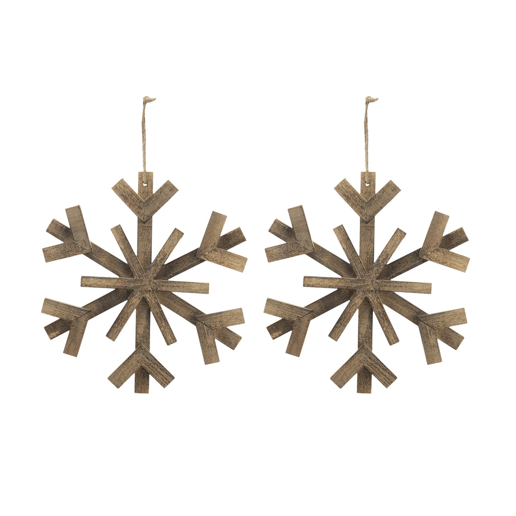 Large Fir Wood Snowflake Ornaments - Set of 2