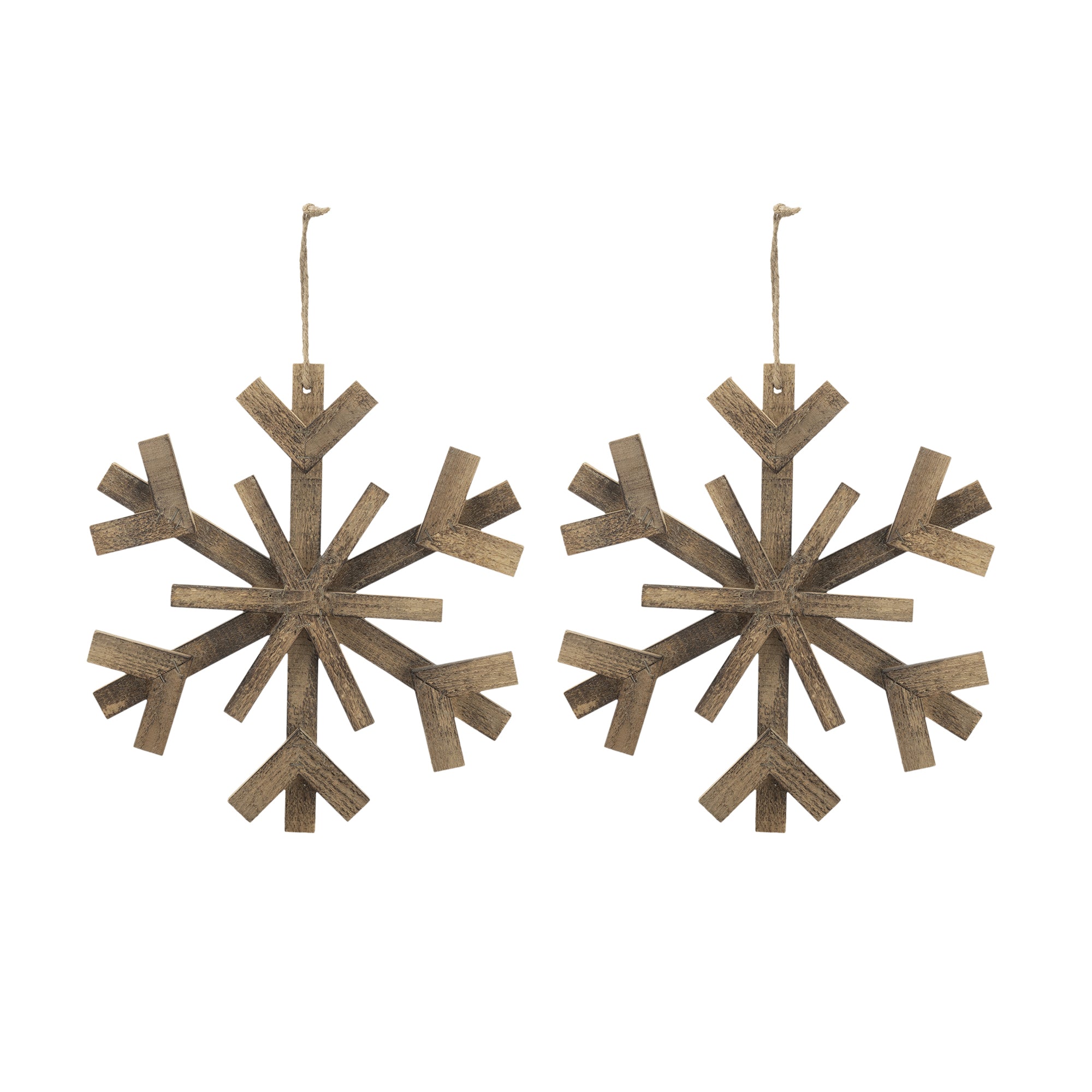 Large Fir Wood Snowflake Ornaments - Set of 2