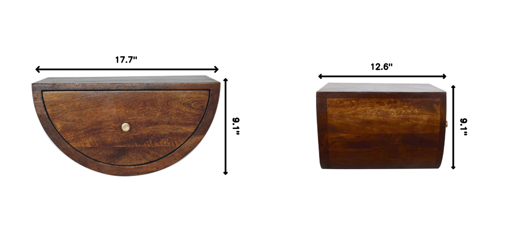 Solid Wood Chestnut Crescent Floating Nightstand, 1-Drawer