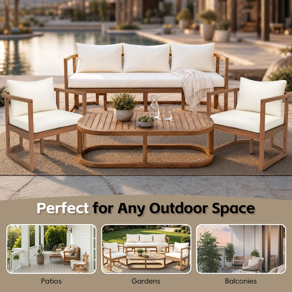 TOPMAX 4-Piece Modern Acacia Wood Sofa Set
