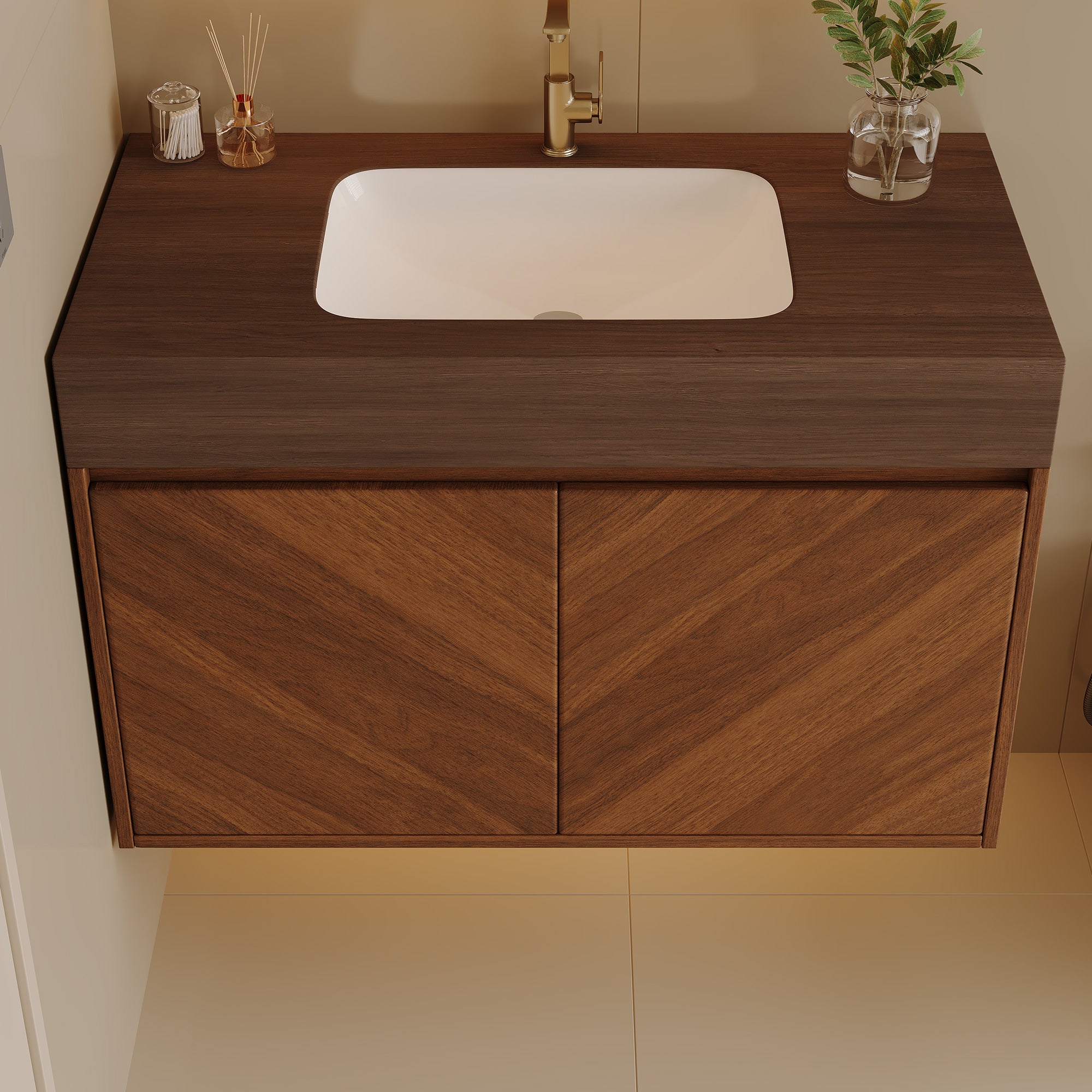 30" Modern Wall-Mounted Bathroom Vanity with Ceramic Sink