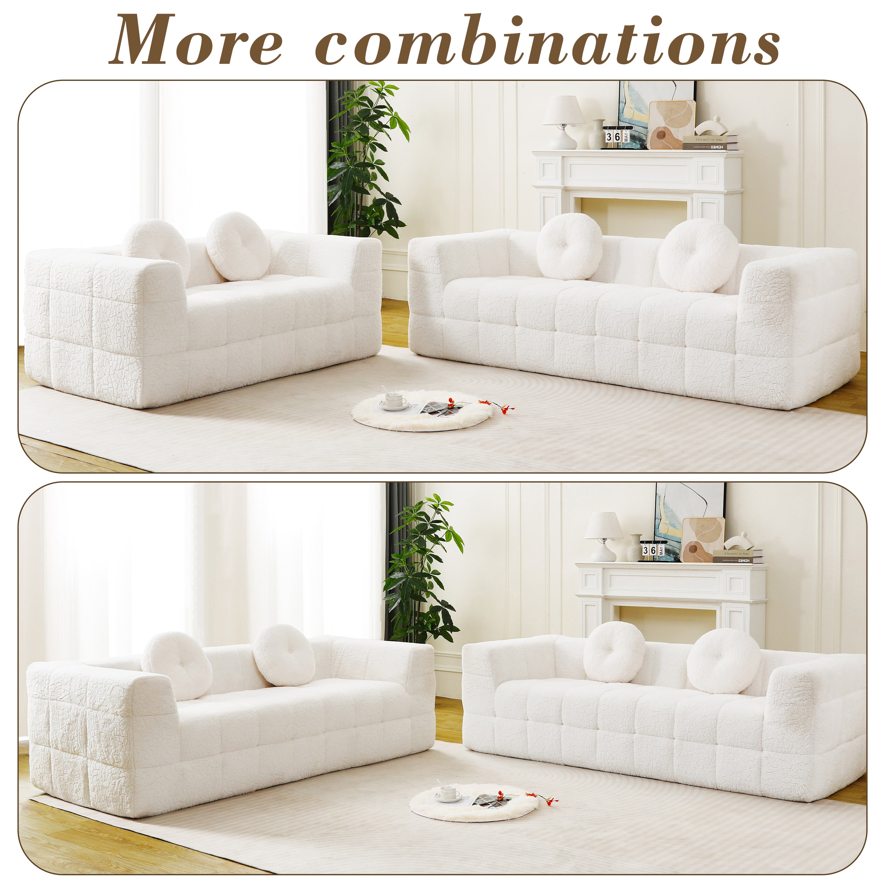 84.6-Inch Modern Boneless Couch with Two Circular Throw Pillows