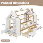 Twin Size House Platform Bed with Drawers and Shelves