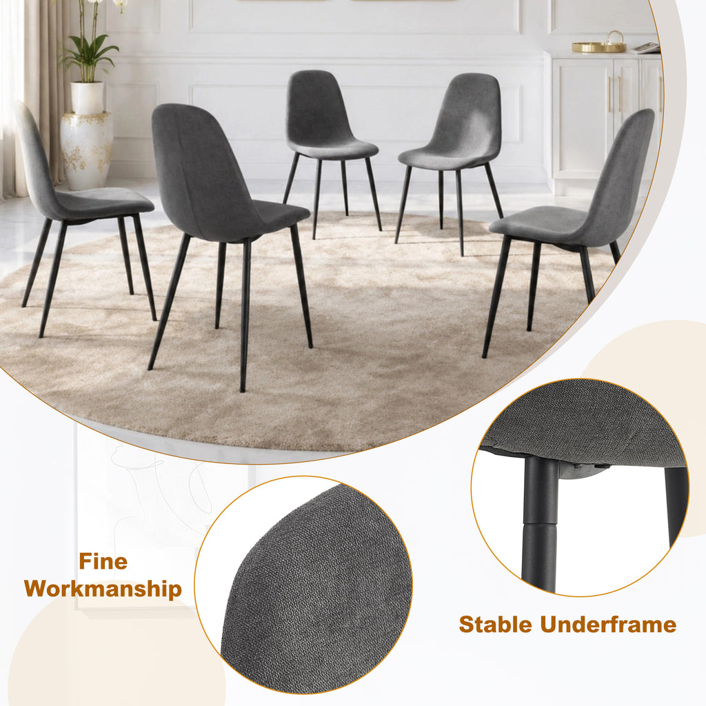 Comfortable Linen-Cotton Dining Chair Set - Six Pieces in Dark Gray