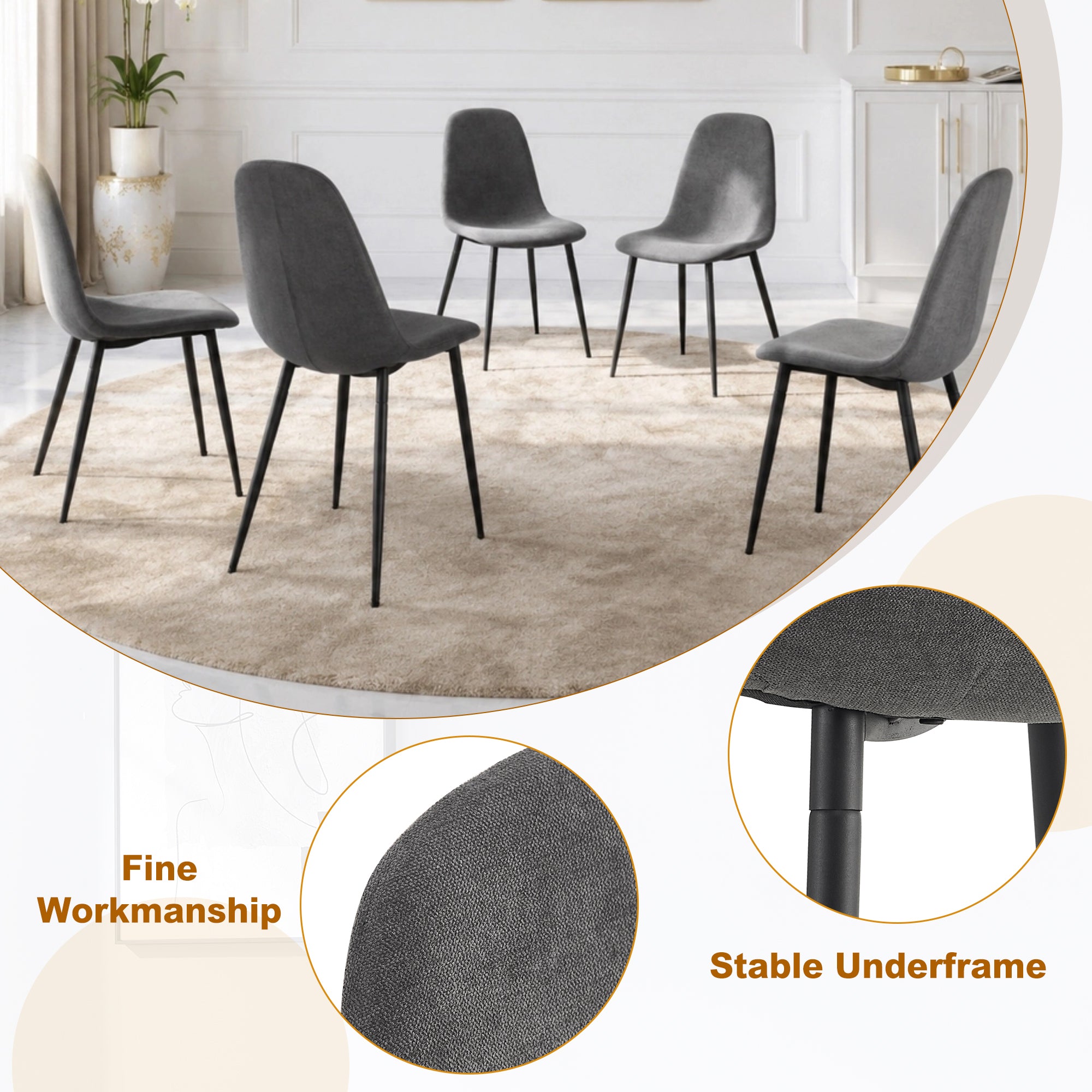 Comfortable Linen-Cotton Dining Chair Set - Six Pieces in Dark Gray