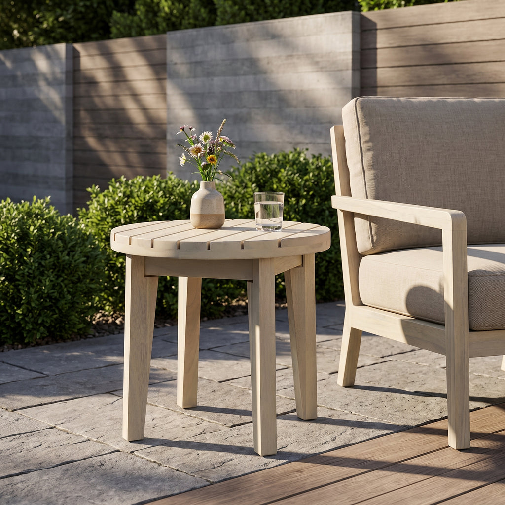 Outdoor 16" Square Acacia Wood Side Table - Light
