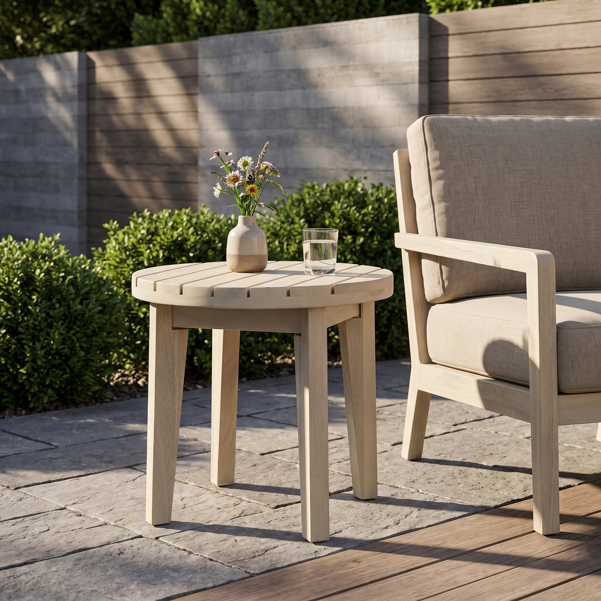 Outdoor 16" Square Acacia Wood Side Table - Light