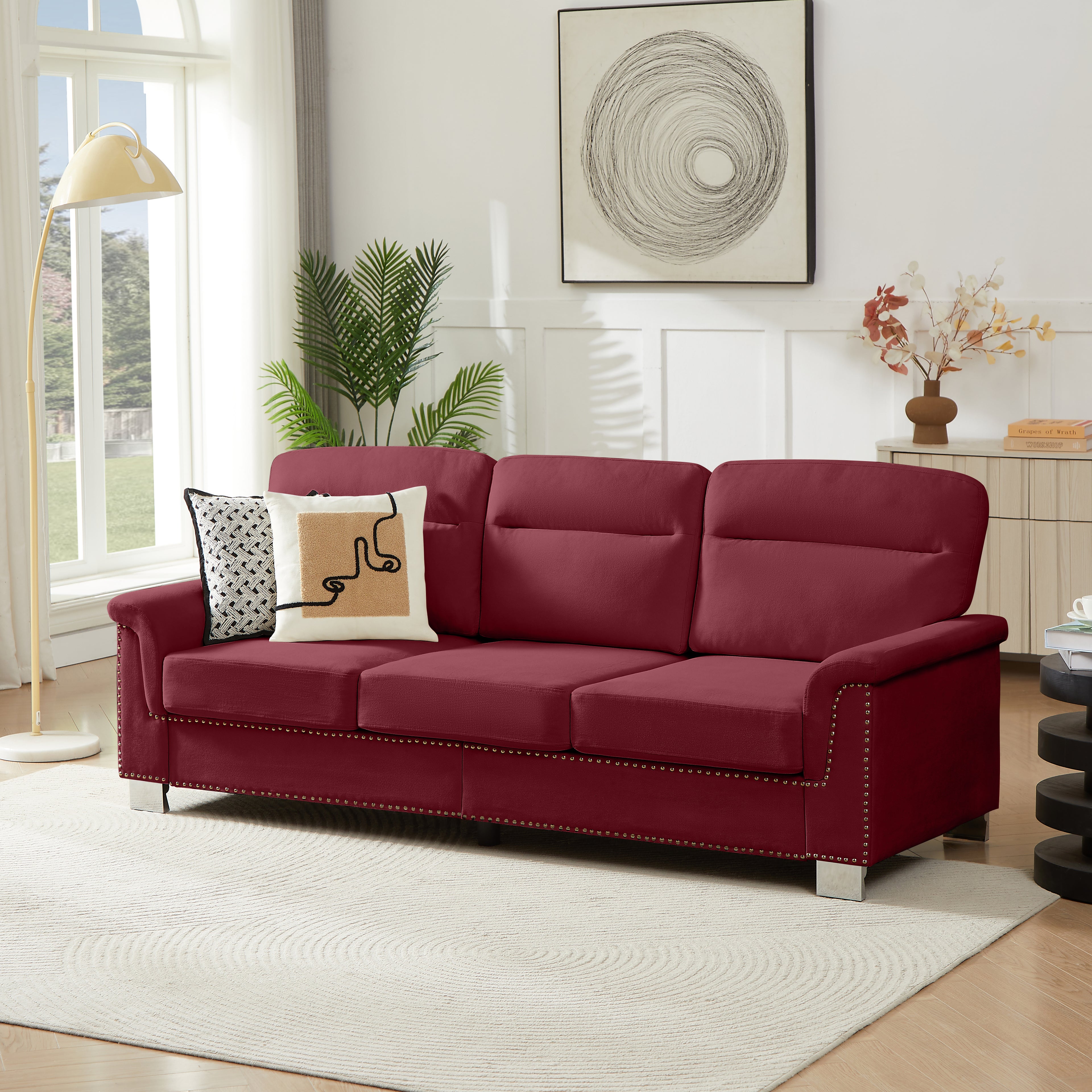 Modern Compressed Snowfleece Fabric 3-Seater Sofa