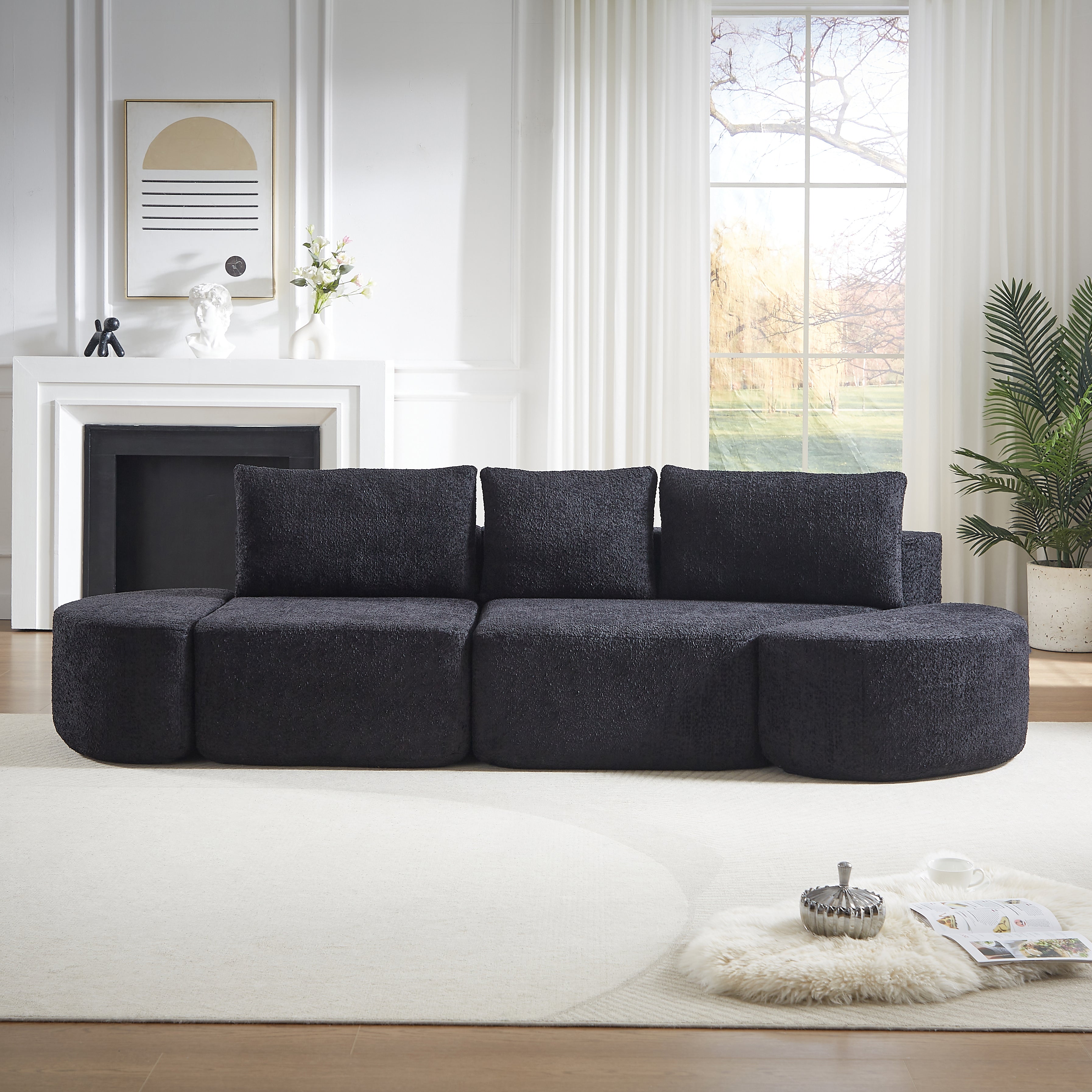 106.3-Inch V-Shaped Modular Sofa Set in Chenille Fabric