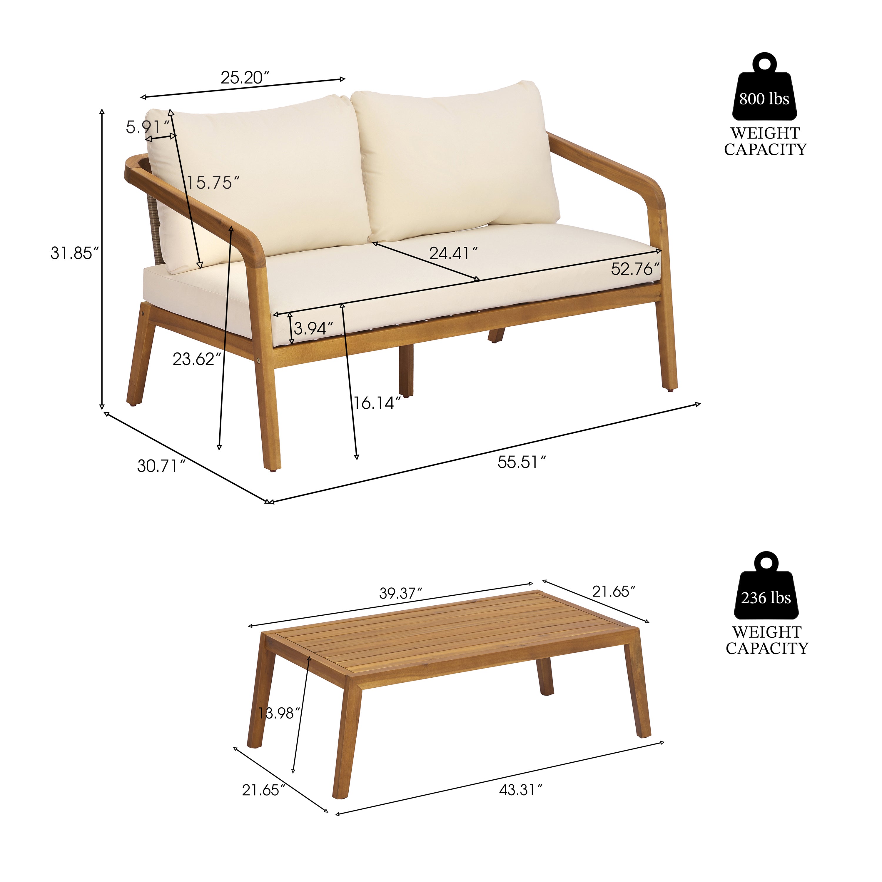 2-Piece Outdoor Loveseat & Coffee Table Set