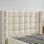 Queen Size Removable Chenille Wingback Upholstered Waffle Bed