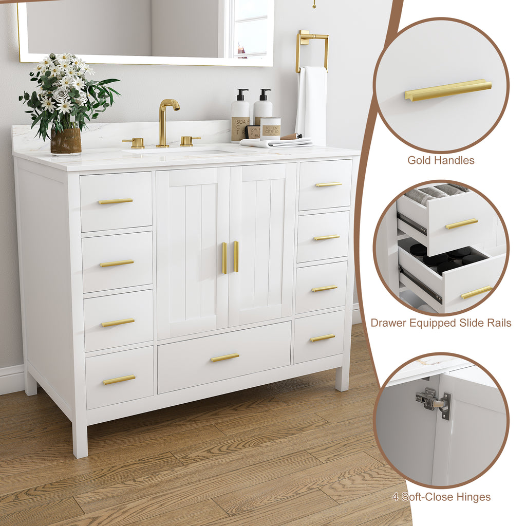 42" Modern Solid Wood Bathroom Vanity with Sink, 43" Carrara