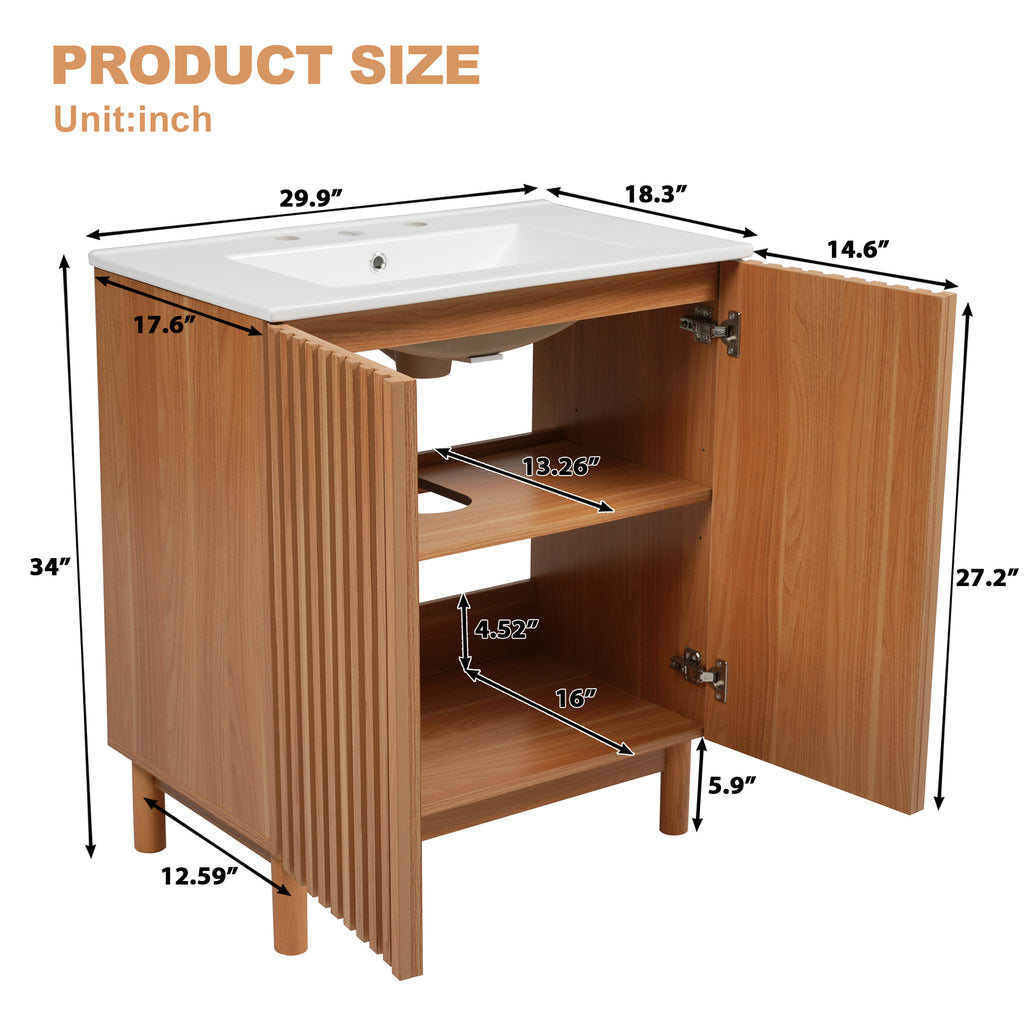 29.9-Inch Traditional Bathroom Vanity with Ceramic Sink