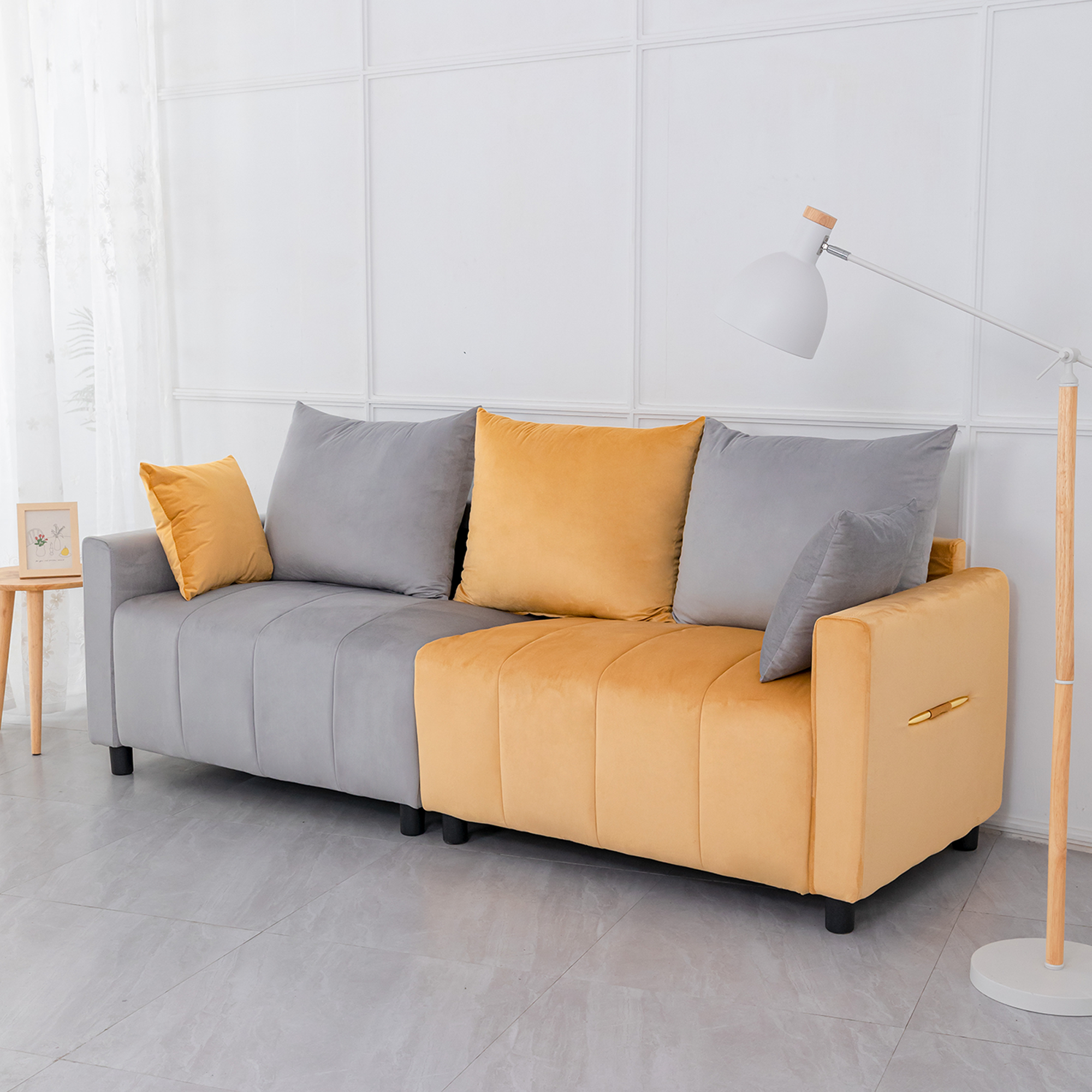 Velvet Modern 2-Seater Sofa, Light