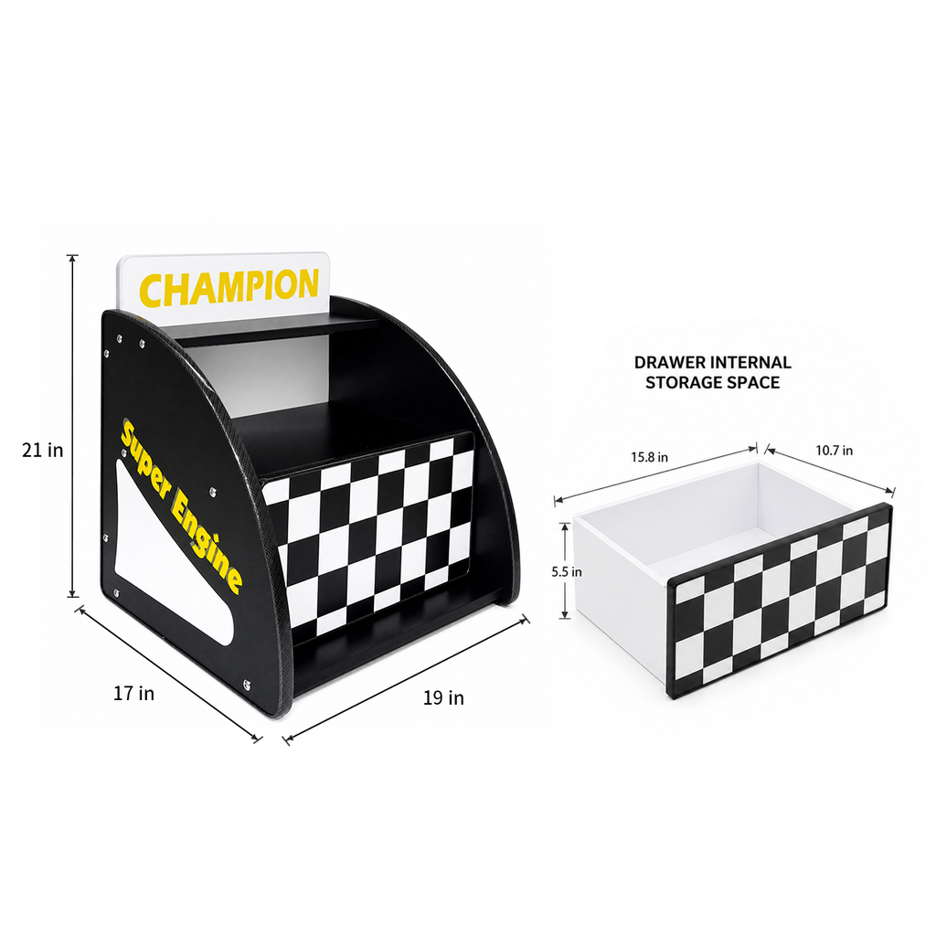 Kids Racing Car Nightstand with Open Storage Shelf