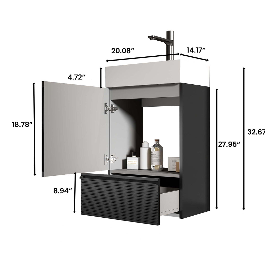 Gada 20-Inch Striped Bathroom Vanity with Ceramic Sink, Black
