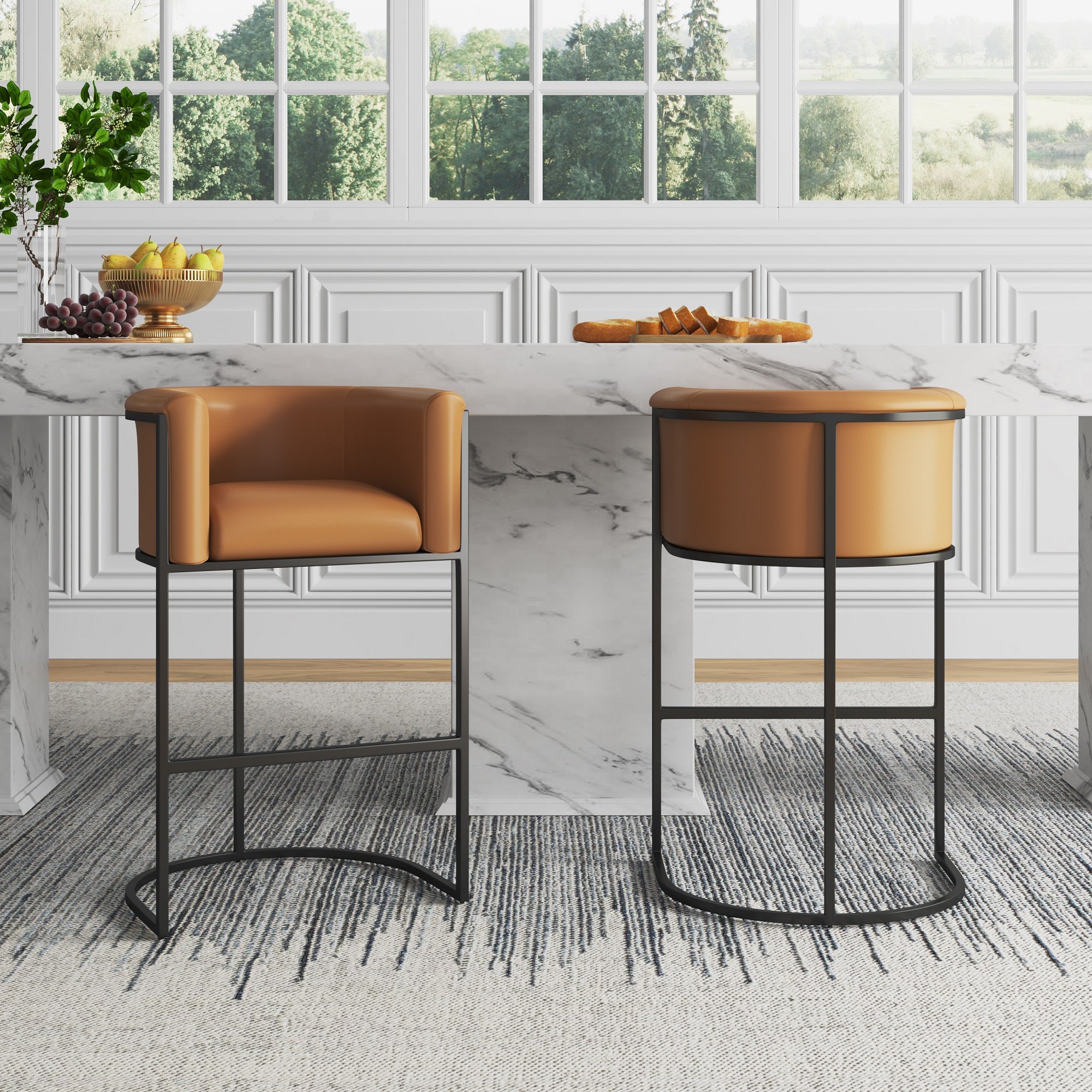 Cosmopolitan Metal Upholstered Barstool in Camel