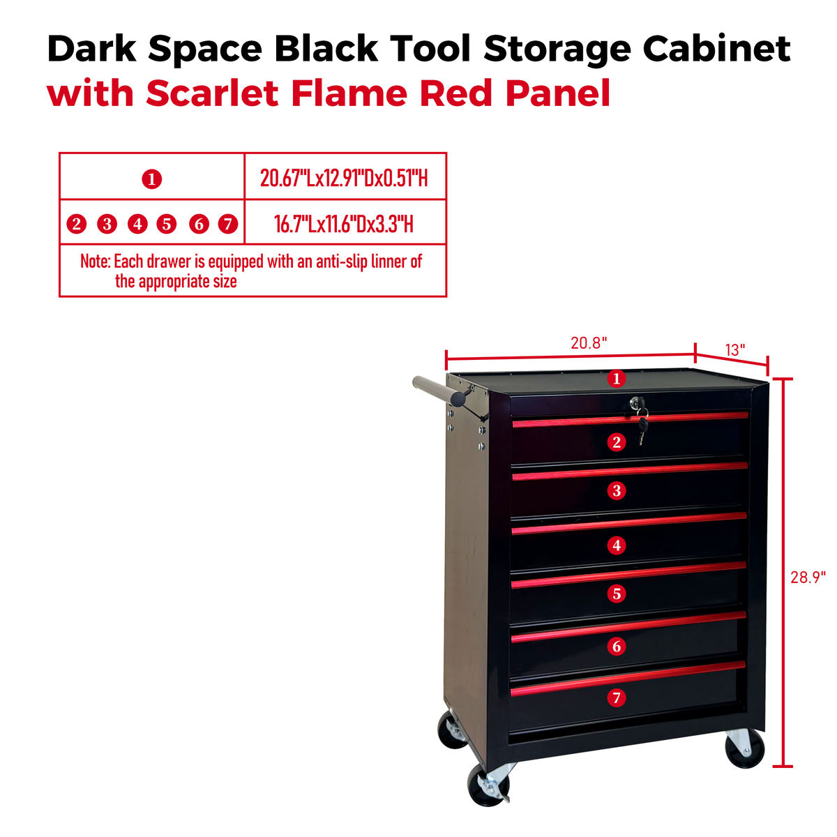 Rolling Metal Tool Chest with 6 Drawers