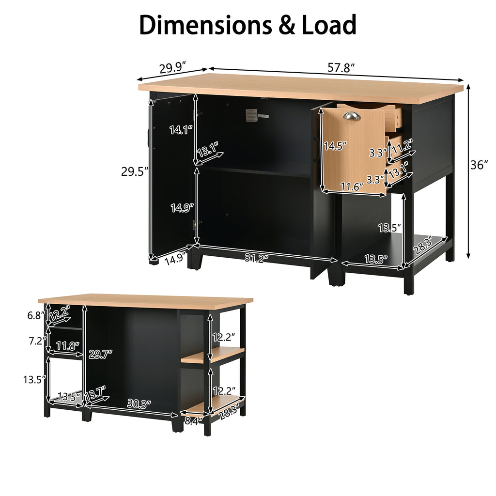 58" Freestanding Kitchen Island