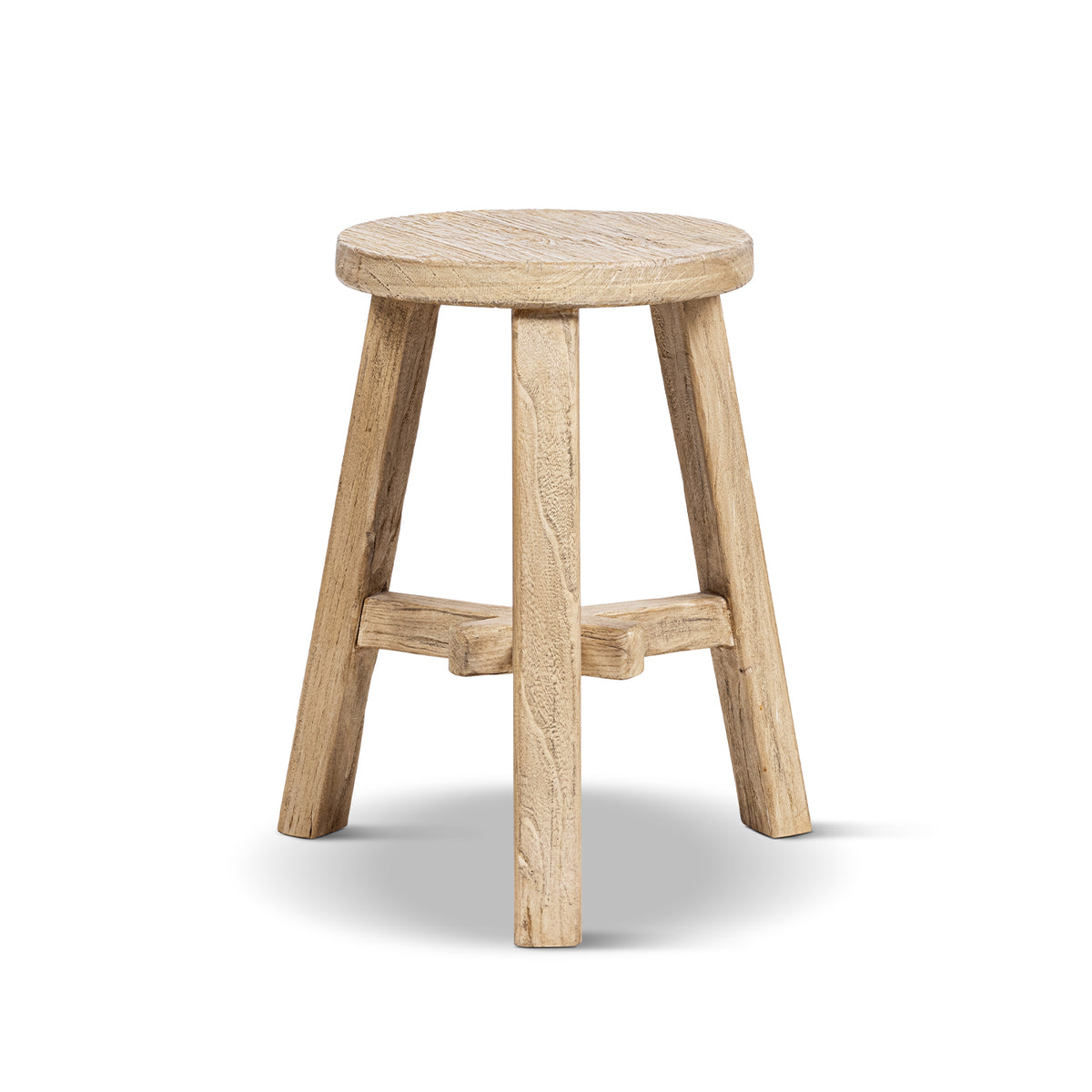 Linden Round Elm Wood Stool, 15.5-Inch, Light Natural Brown