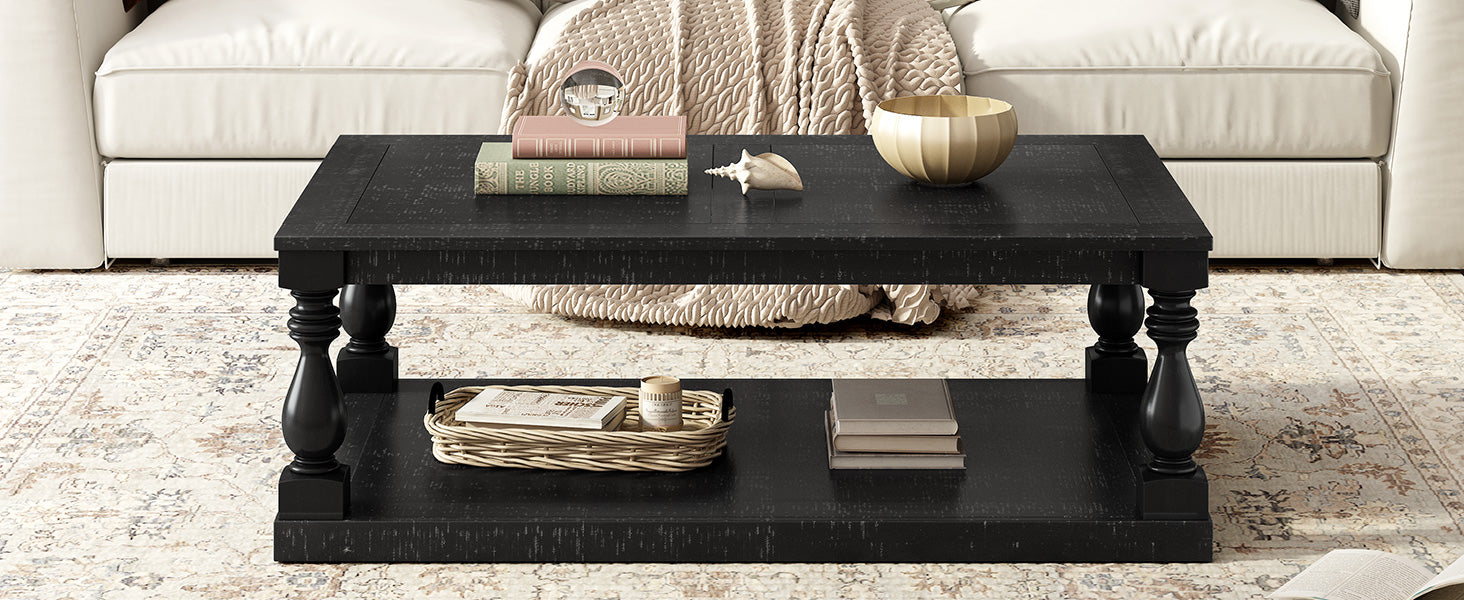 U_STYLE Vintage Coffee Table Featuring Artistic Vase Column Legs