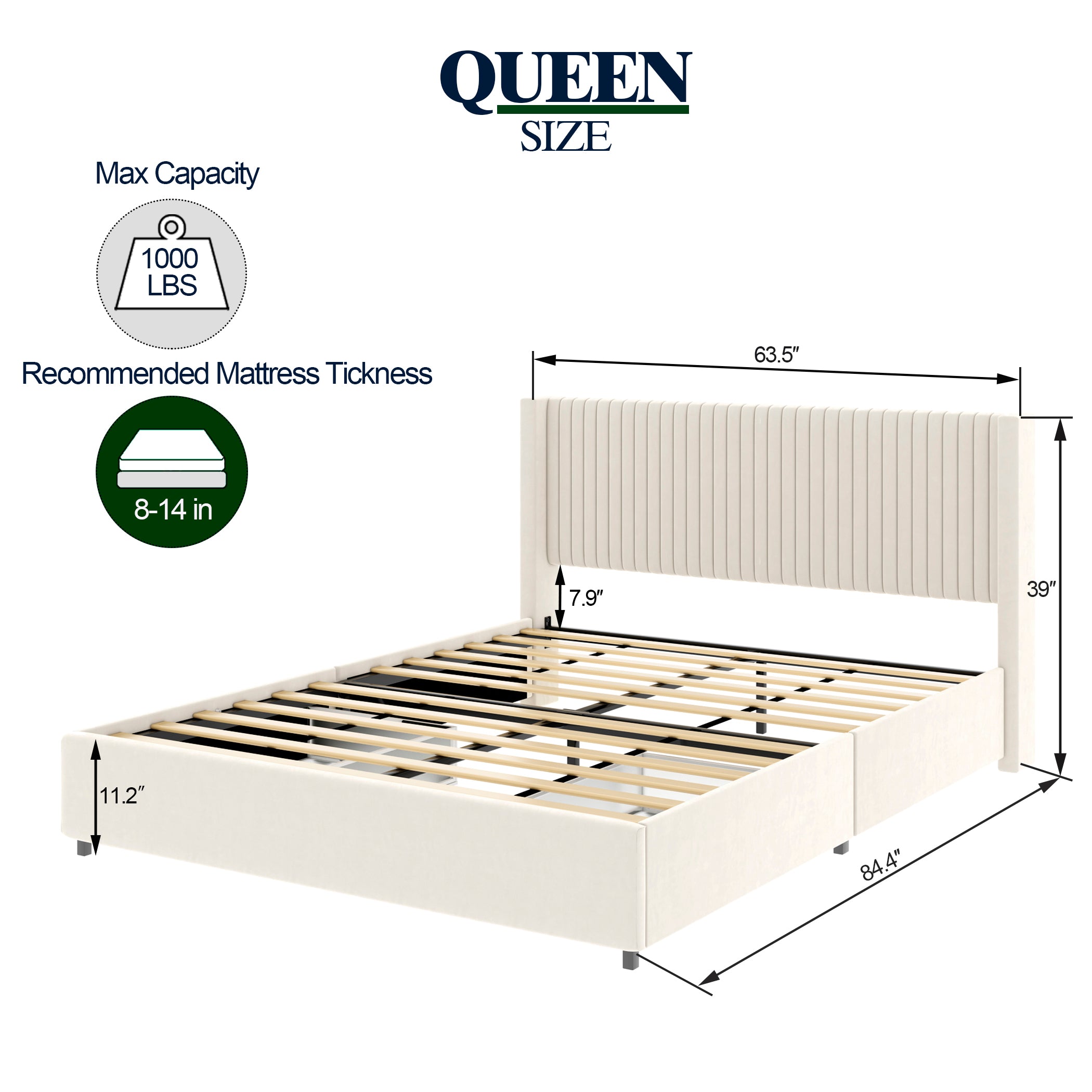 Anna Patented 2-Drawer Storage Bed - Queen Size